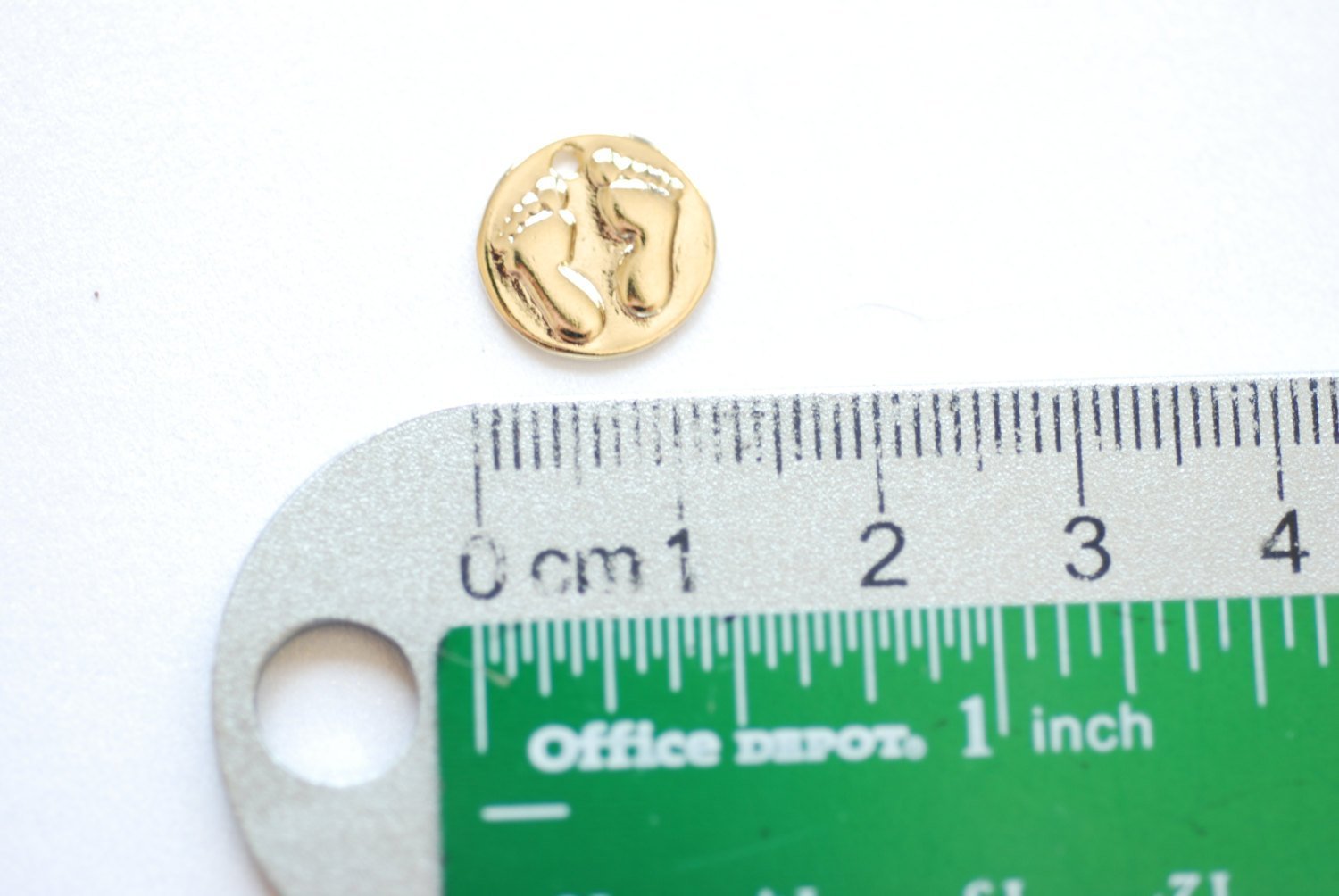 Shiny Vermeil Gold Baby Feet Print Disc Charm - 18k Gold Plated sterling silver, tiny baby feet on round disk, Gold Baby Feet imprint - HarperCrown