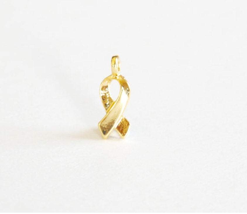 Shiny Vermeil Gold Breast Cancer Ribbon -18k gold plated over sterling silver, symbol of breast cancer awareness,Breast Cancer Jewelry Charm - HarperCrown