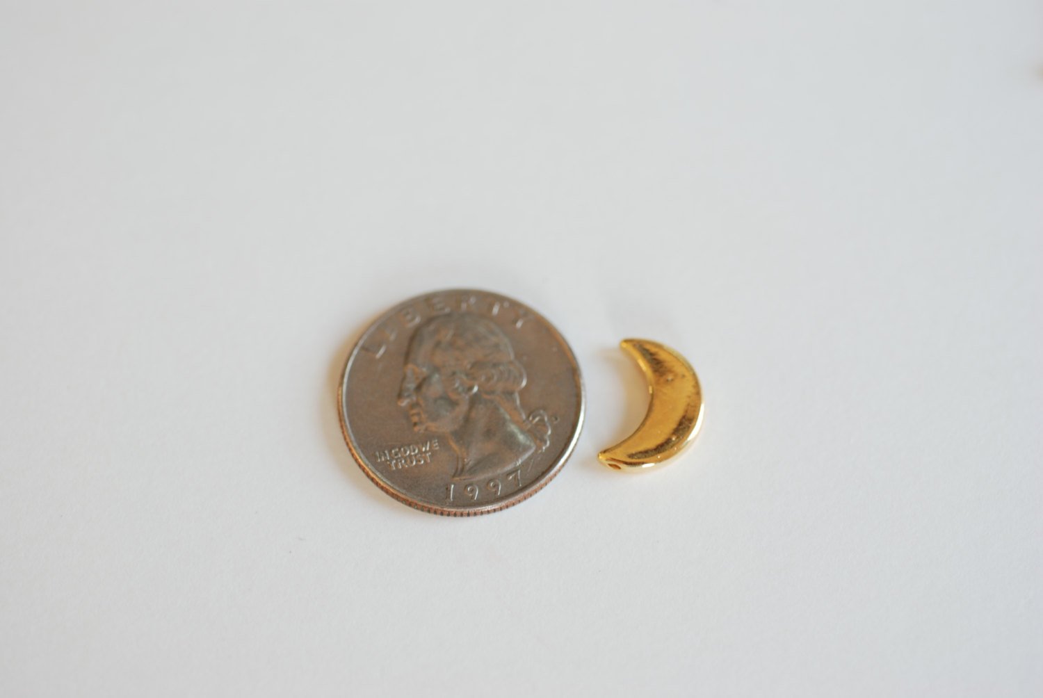 Shiny Vermeil Gold Crescent Moon Charm- 18k gold plated over sterling silver half moon charm pendant, Gold Crescent Half Moon Beads - HarperCrown