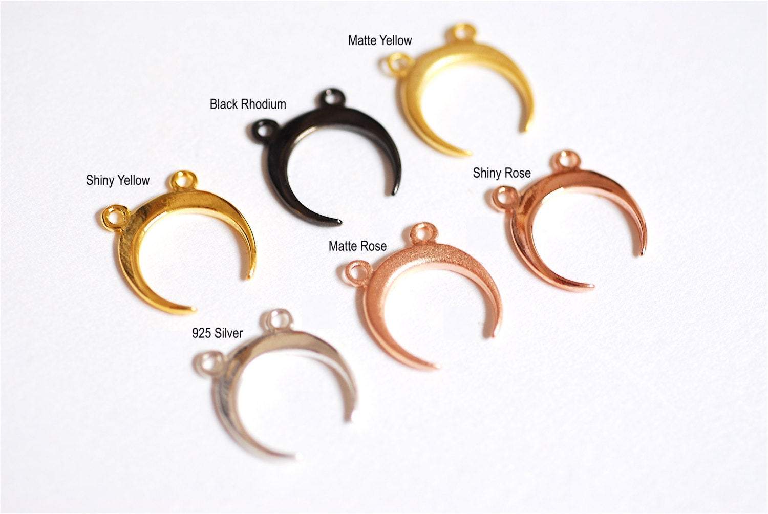 Shiny Vermeil Gold Crescent Moon Charm Pendant- 18k gold plated Sterling Silver, Double Horn, Gold Half Moon, Ellipse, Double Bail, 278 - HarperCrown