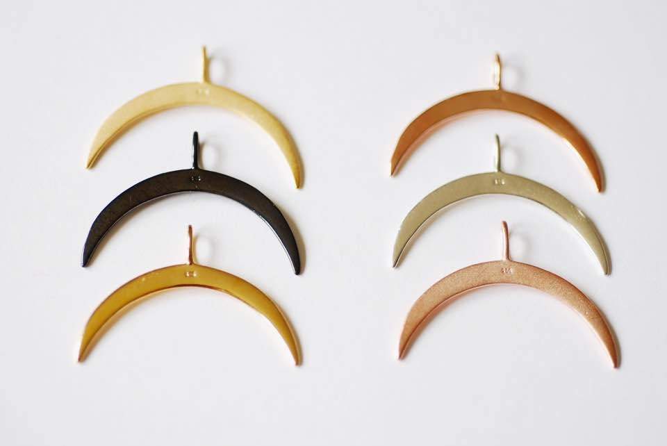 Shiny Vermeil Gold Crescent Moon Charm Pendant, 18k gold plated Sterling Silver, Half Moon Charm, Gold Double Horn Pendant, Gold Tusk, 224 - HarperCrown