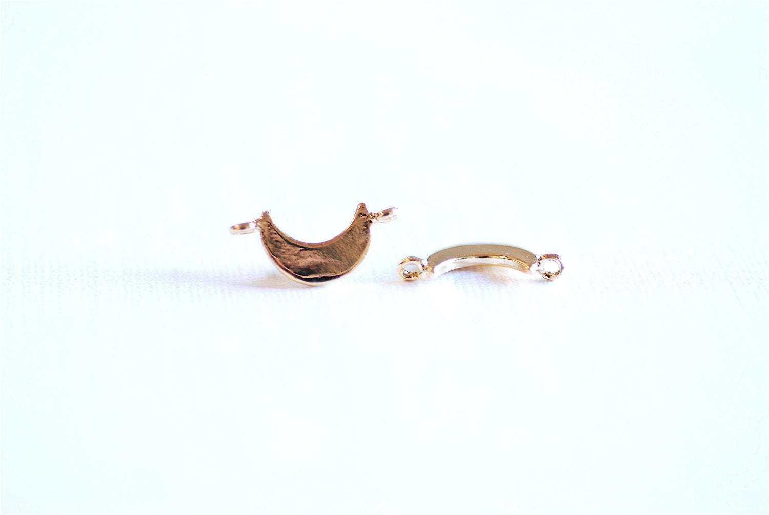 Shiny Vermeil Gold Crescent Moon Connector Charm- 22k gold plated Half Moon Connector, Spacer, Link, Sliced Moon, Gold Moon Connector, 267 - HarperCrown