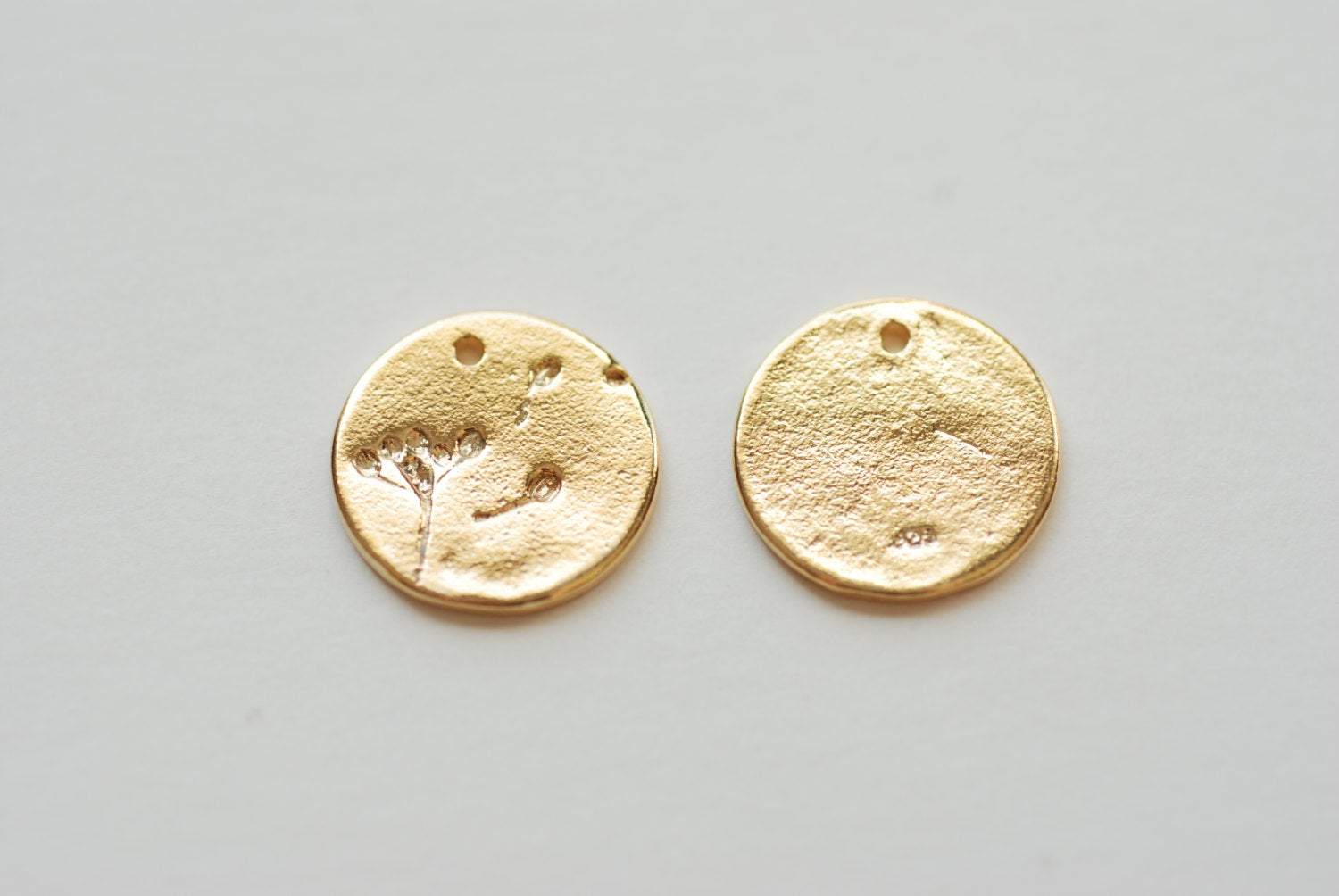 Shiny Vermeil Gold Dandelion Disc Charm- 18k gold plated over Sterling Silver Circle Dandelion Pendant, Round Gold Dandelion Flower - HarperCrown