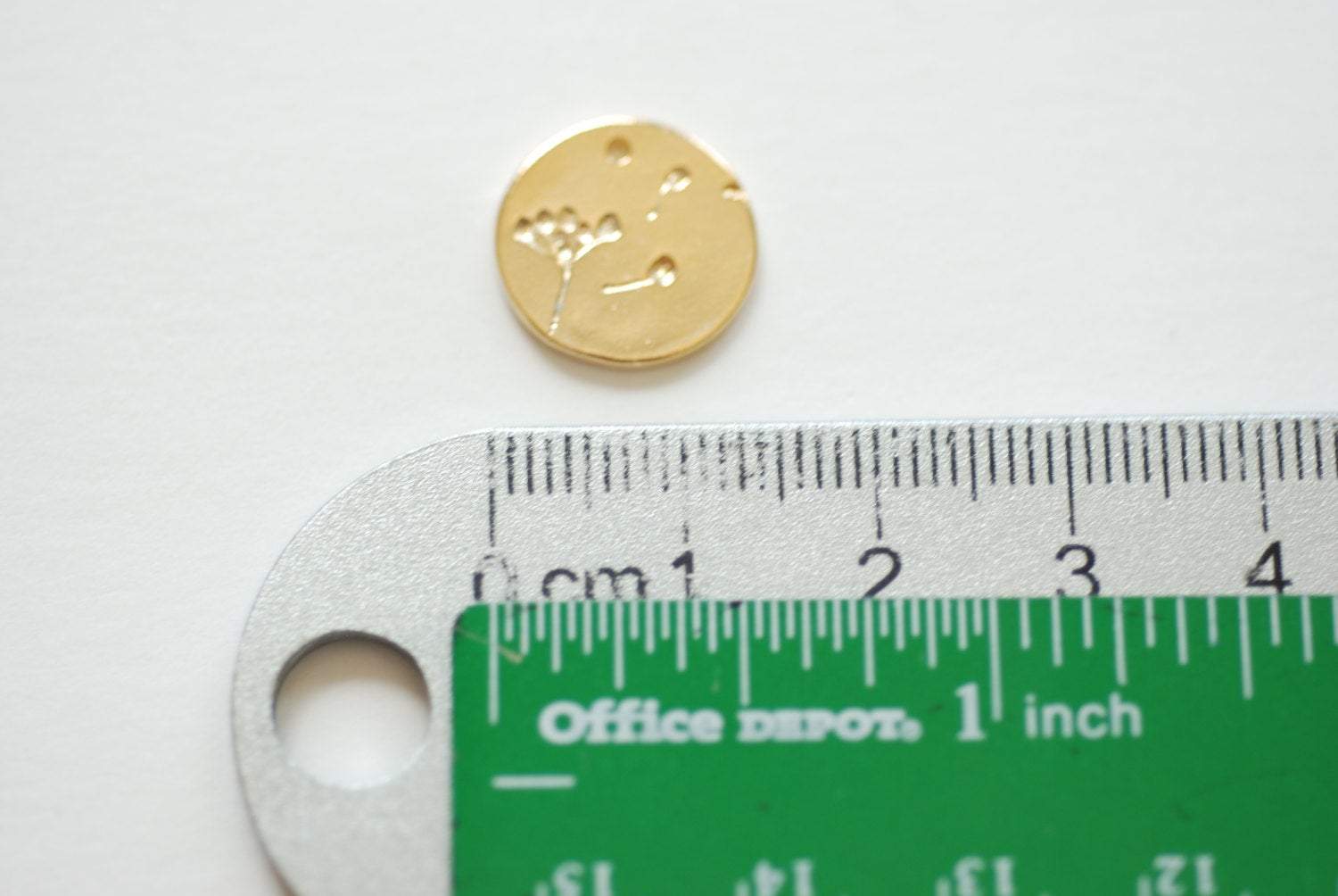 Shiny Vermeil Gold Dandelion Disc Charm- 18k gold plated over Sterling Silver Circle Dandelion Pendant, Round Gold Dandelion Flower - HarperCrown