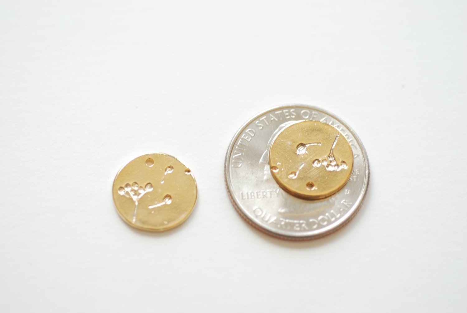 Shiny Vermeil Gold Dandelion Disc Charm- 18k gold plated over Sterling Silver Circle Dandelion Pendant, Round Gold Dandelion Flower - HarperCrown