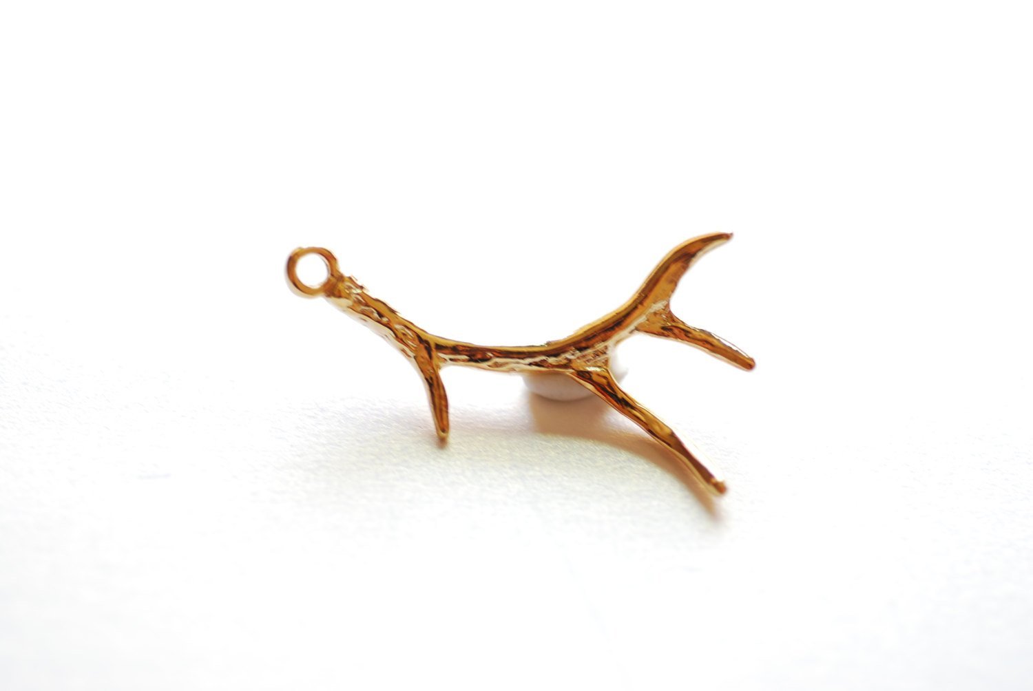 Shiny Vermeil Gold Deer Antler Charm Pendant- 18k gold plated over Sterling Silver Antler, Gold Antlers, hunting charm, Nature Charm, 248SY - HarperCrown