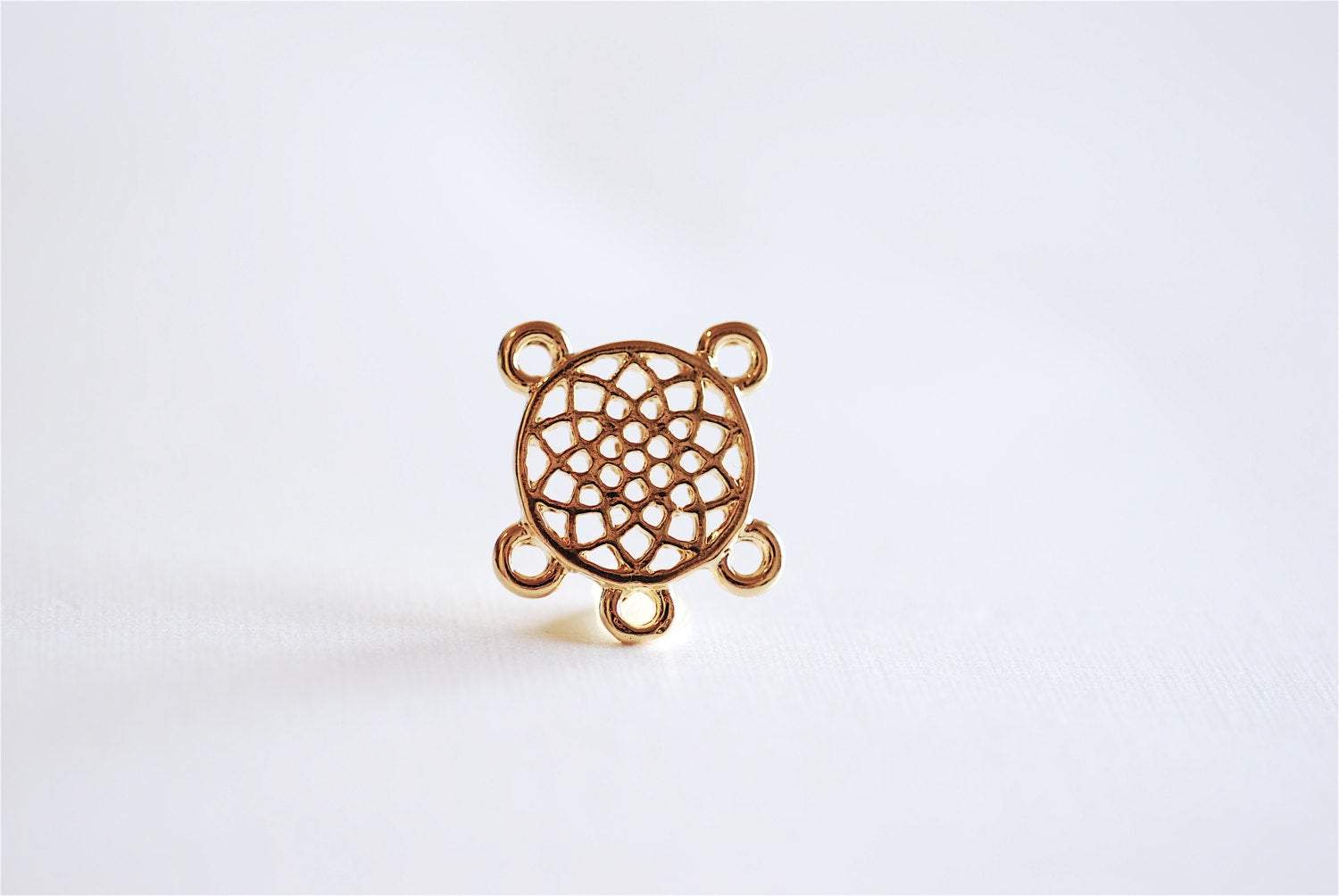 Shiny Vermeil Gold Dreamcatcher Connector Charm- 18k gold over Sterling Silver Dream Catcher, Native American Dream Catcher, Wholesale, 272 - HarperCrown