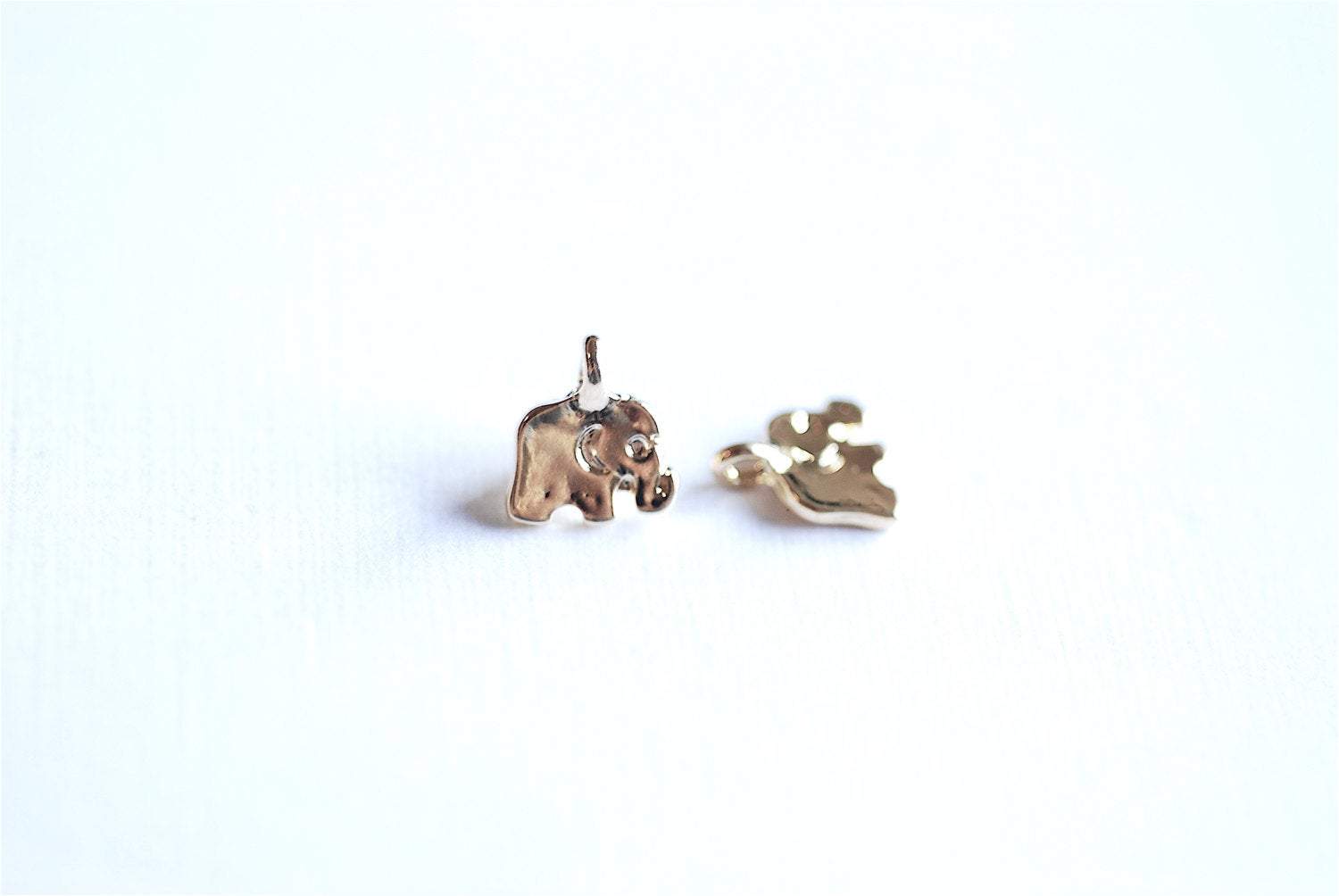 Shiny Vermeil Gold Elephant with Attached Bail Charm- 18k gold over Sterling Silver Small Elephant Pendant, Gold Baby Elephant Charm, 5 - HarperCrown
