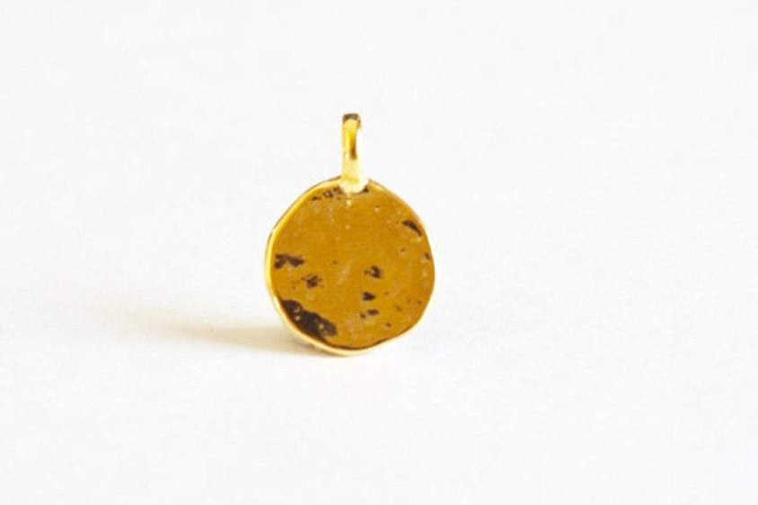Shiny Vermeil Gold Hammered Blank Disc Charm with Attached Bail- 18k gold plated over Sterling Silver, Vermeil Gold Stamping Disc, Tag, 2 - HarperCrown