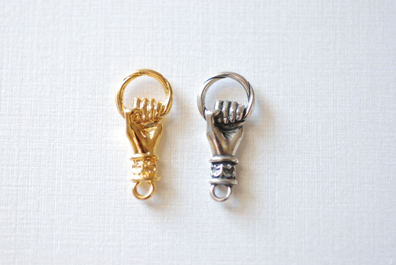 Shiny Vermeil Gold Hand Connector- 18k gold plated over Sterling Silver, Hand of Fatima connector, Hand Holding Ring Connector, hand, 34 - HarperCrown