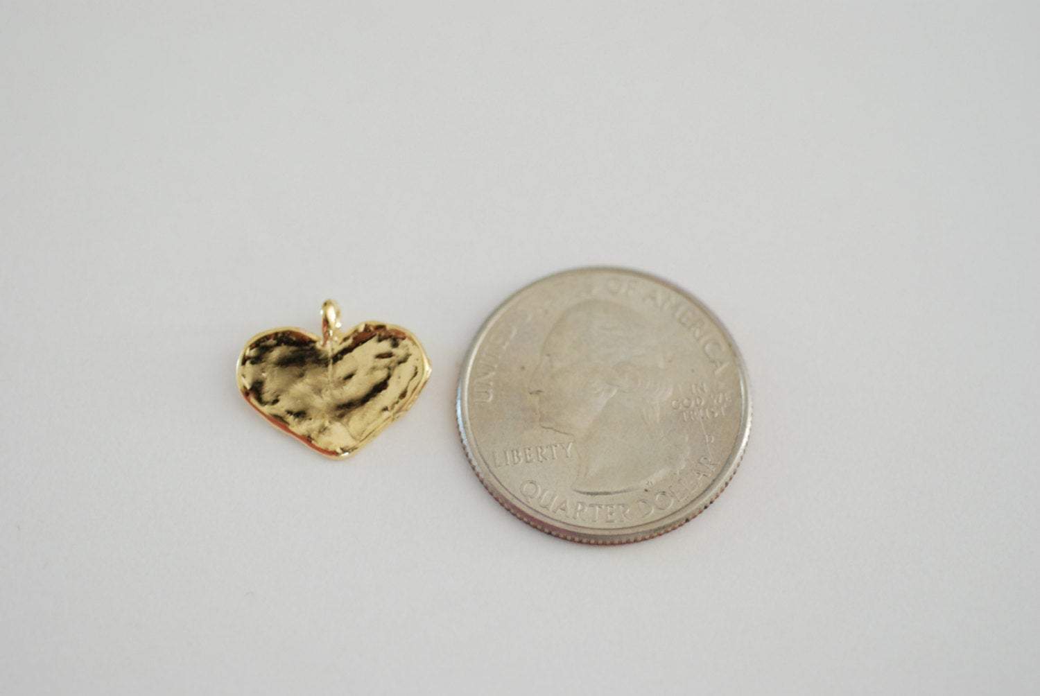 Shiny Vermeil Gold Heart Charm - 18k gold plated over sterling silver flat gold heart pendant, Gold Heart Charm, Gold Heart Stamping, 87 - HarperCrown