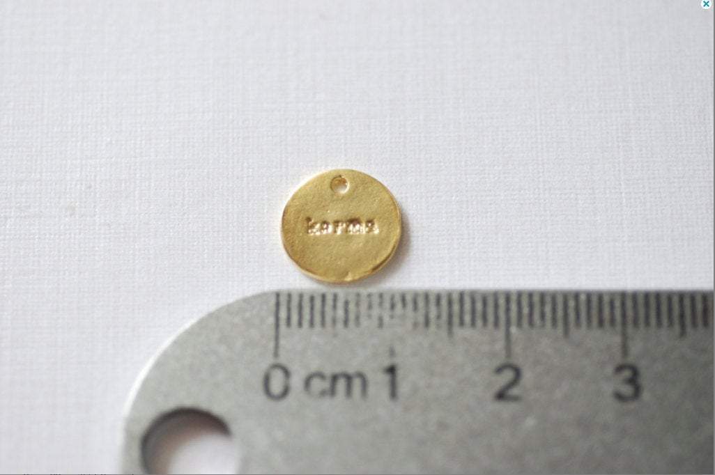 Shiny Vermeil Gold Karma Circle Disc Charm - 18 gold plated over sterling silver, karma stamped gold disc, Gold Karma Charm, Yoga Jewelry,92 - HarperCrown