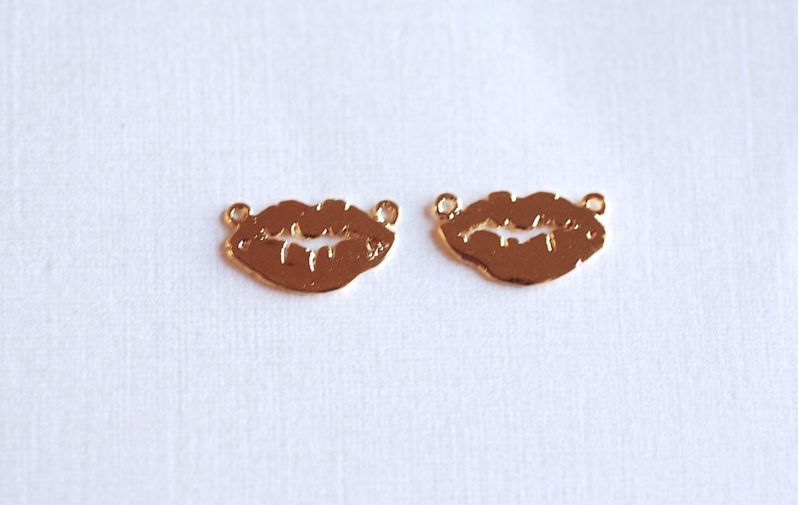 Shiny Vermeil Gold Lips Connector Charm- 18k gold over sterling silver Lip Charm Spacer, xoxo lip mark charm, Kiss Mark charm Connector - HarperCrown
