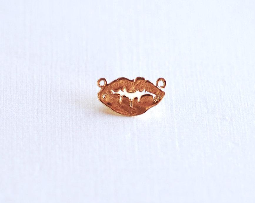 Shiny Vermeil Gold Lips Connector Charm- 18k gold over sterling silver Lip Charm Spacer, xoxo lip mark charm, Kiss Mark charm Connector - HarperCrown