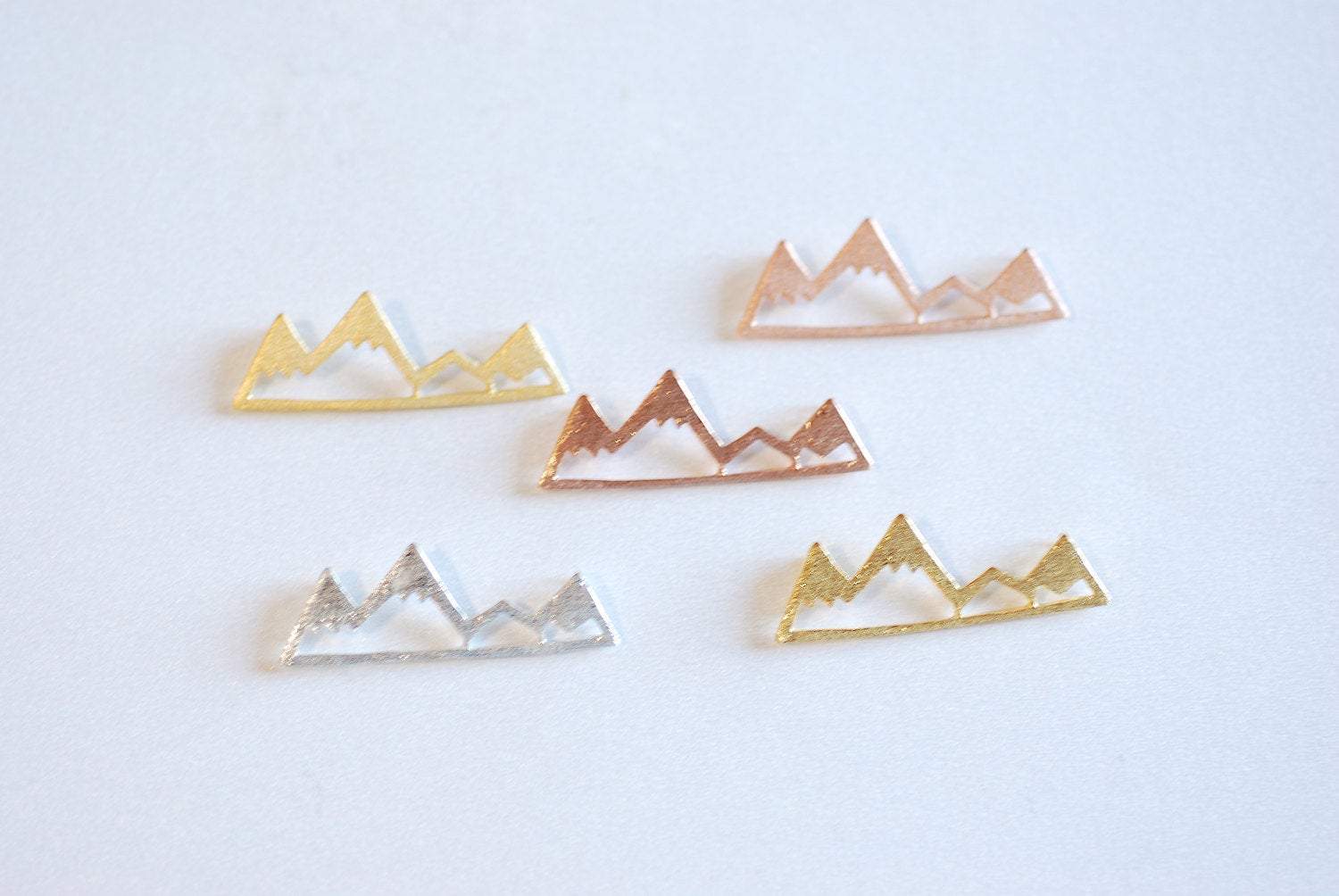 Shiny Vermeil Gold Mountain Range Charm- 22k gold plated Sterling Silver Mountain Peak Connector Charm, Hiking Charm, Snow Mountain, 318 - HarperCrown