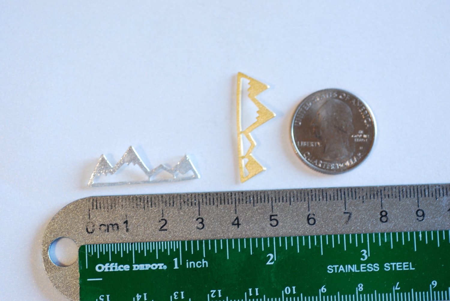 Shiny Vermeil Gold Mountain Range Charm- 22k gold plated Sterling Silver Mountain Peak Connector Charm, Hiking Charm, Snow Mountain, 318 - HarperCrown