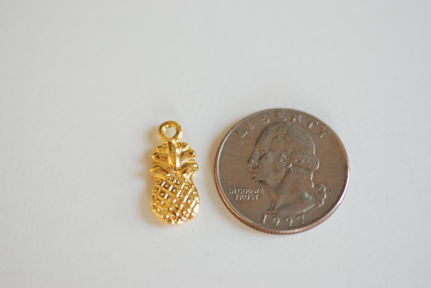 Shiny Vermeil Gold Pineapple Charm- 18k gold plated over Sterling Silver, Hawaiian Pineapple Dole Charm Pendant, Pineapple Charm, Fruit - HarperCrown