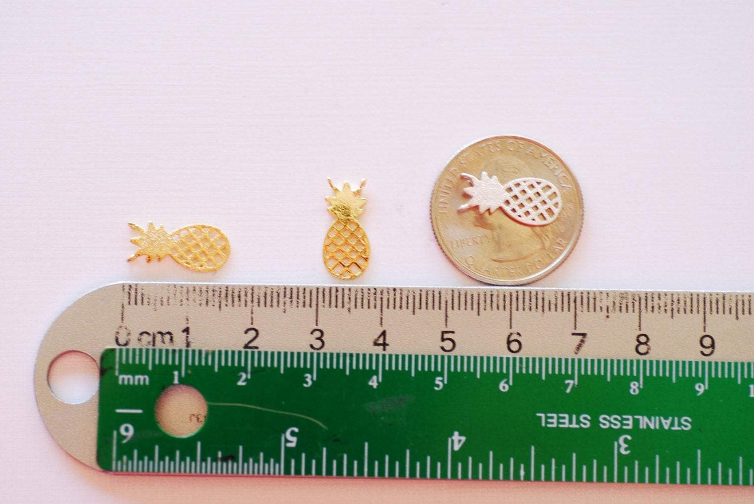 Shiny Vermeil Gold Pineapple Connector Charm- 18k gold plated 925 Sterling Silver, Hawaiian Gold Pineapple Charm, Pineapple Fruit Charm, 260 - HarperCrown