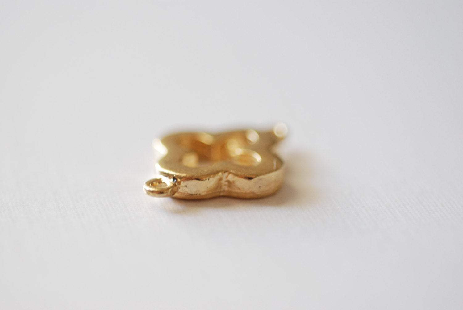 Shiny Vermeil Gold Quatrefoil Connector Charm- Gold Clover Connector, gold four leaf quatrefoil clover connector link, Gold Flower Charm, 75 - HarperCrown