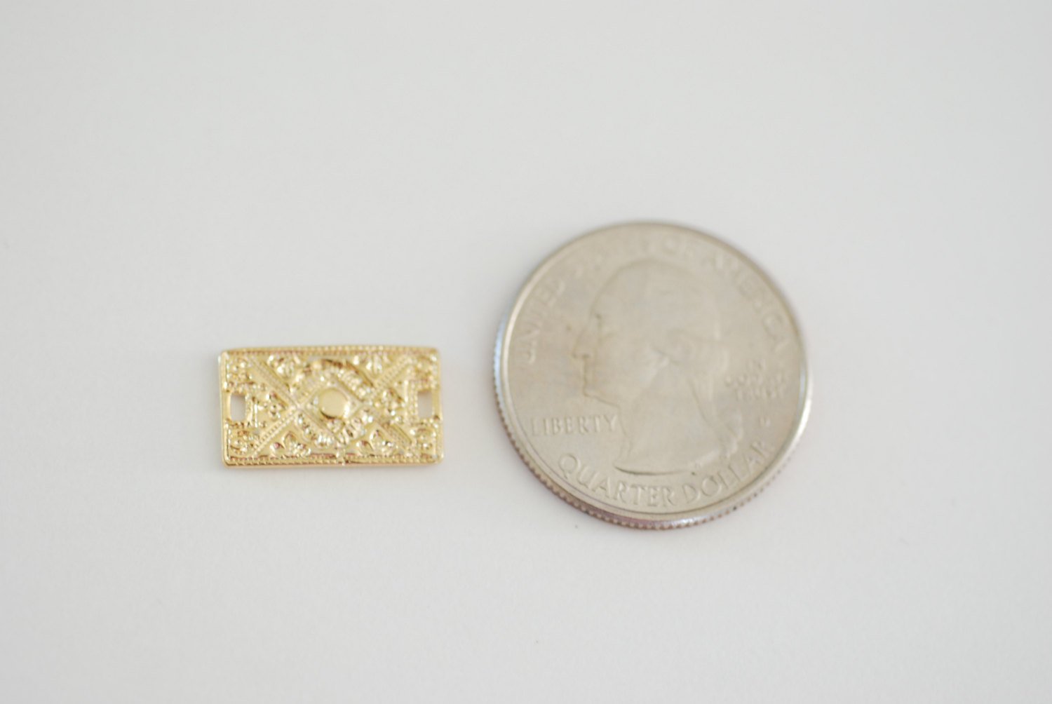 Shiny Vermeil Gold Rectangle Bar Connector- 18k gold plated over sterling silver, gold bar connector, filigree bar connector, spacer, 81 - HarperCrown