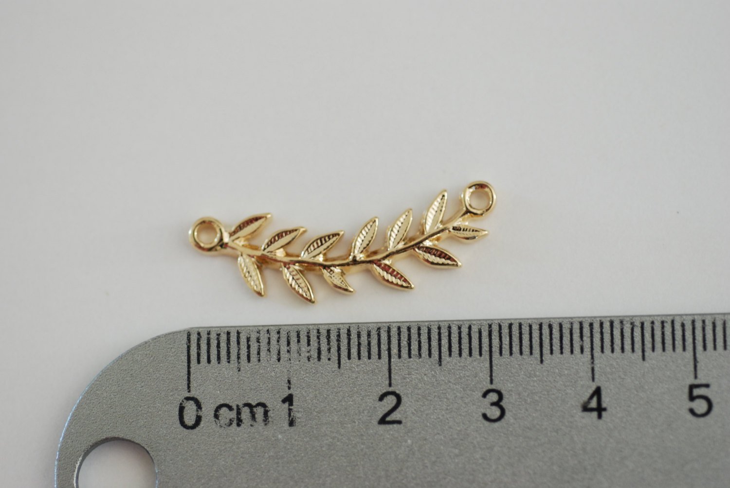 Shiny Vermeil Gold Roman Leaf Connector Charm - leaf link connector, Vermeil Gold Leaf Branch Connector Charm, Gold Twig leaf flower charm - HarperCrown