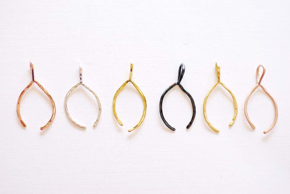 Shiny Vermeil Gold Thin Hammered Wishbone Charm- 18k gold plated over Sterling Silver Wishbone, Vermeil Gold Wishbone Pendant Charm, 217 - HarperCrown