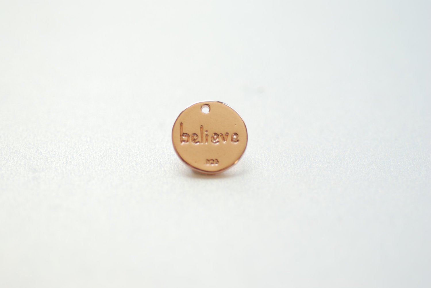 Shiny Vermeil Pink Rose Gold Round BELIEVE Disc- 18k gold plated Sterling Silver, 12mm Round Silver Disc, Vermeil Gold Round Blank, 185 Disc - HarperCrown