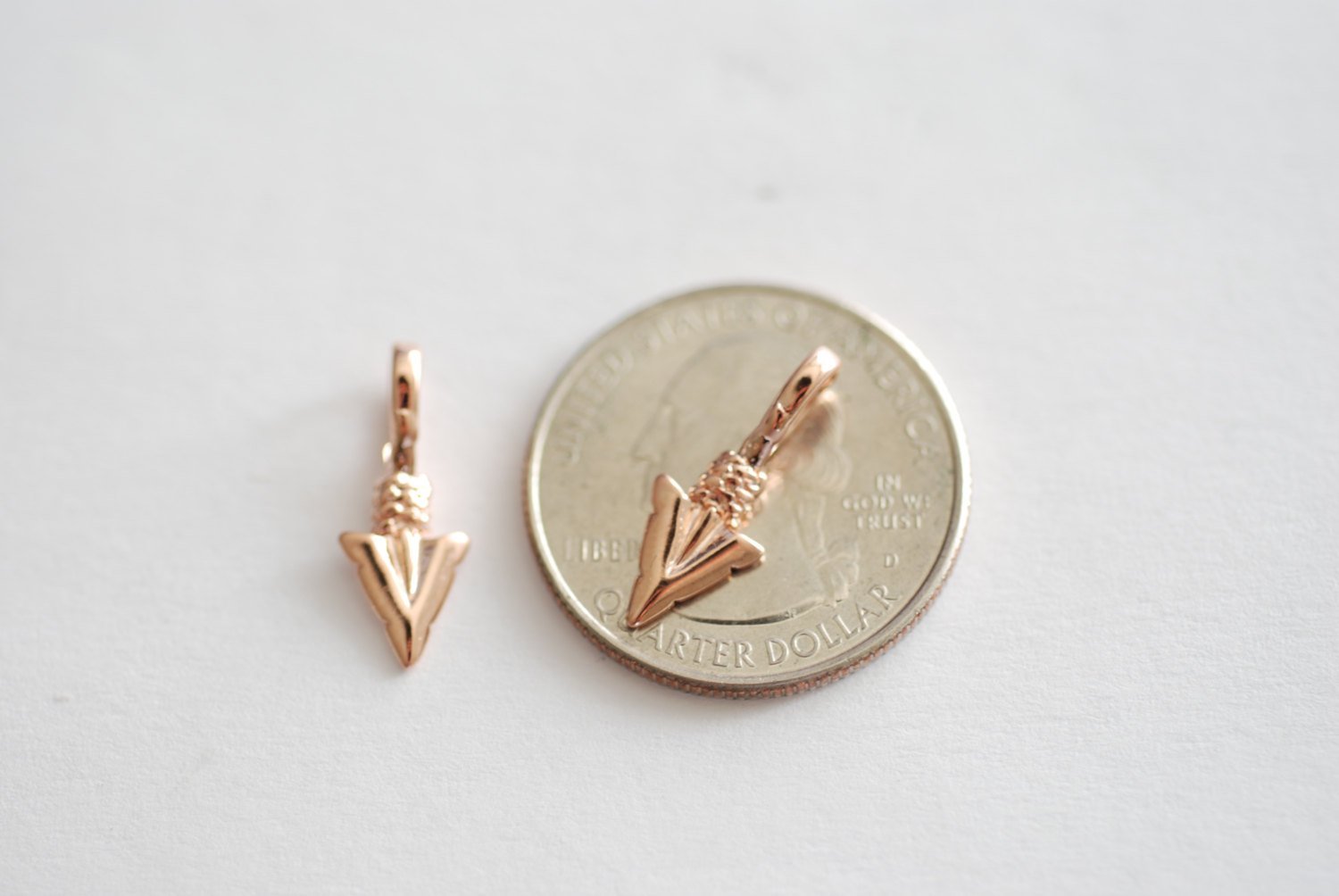 Shiny Vermeil Rose Gold Arrow charm, 18k gold over 925 sterling silver Arrow charm, Gold arrow, arrow, arrowhead, arrow charm, vermeil arrow - HarperCrown
