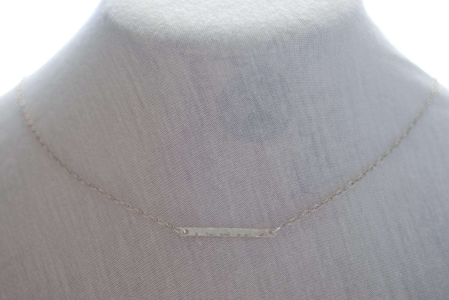 Sideways Silver Bar Necklace - Sterling Silver Hammered Bar Necklace, Minimalist Hammered Bar,Sideways Bar Necklace,Bar Necklace,Dainty Bar - HarperCrown
