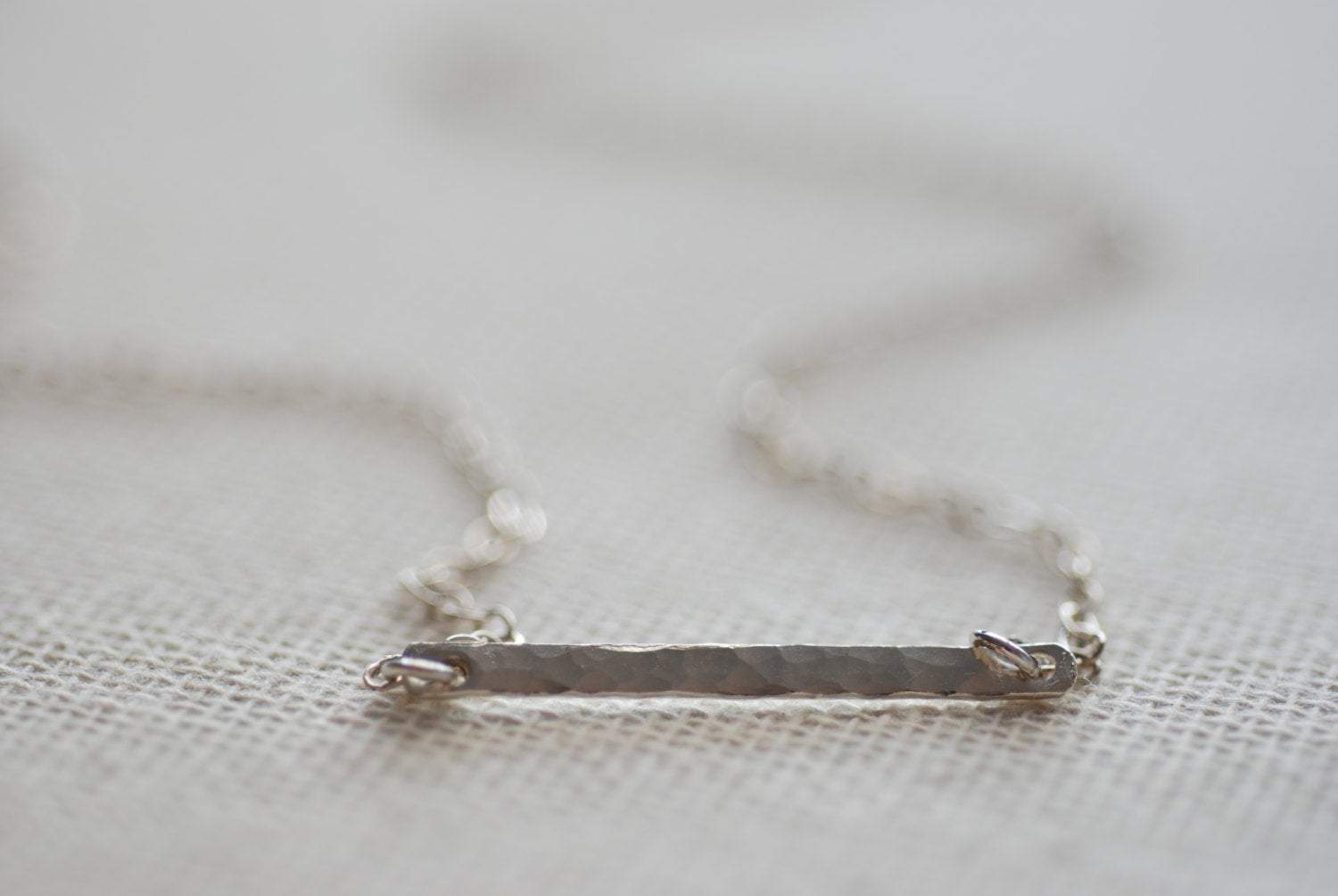 Sideways Silver Bar Necklace - Sterling Silver Hammered Bar Necklace, Minimalist Hammered Bar,Sideways Bar Necklace,Bar Necklace,Dainty Bar - HarperCrown