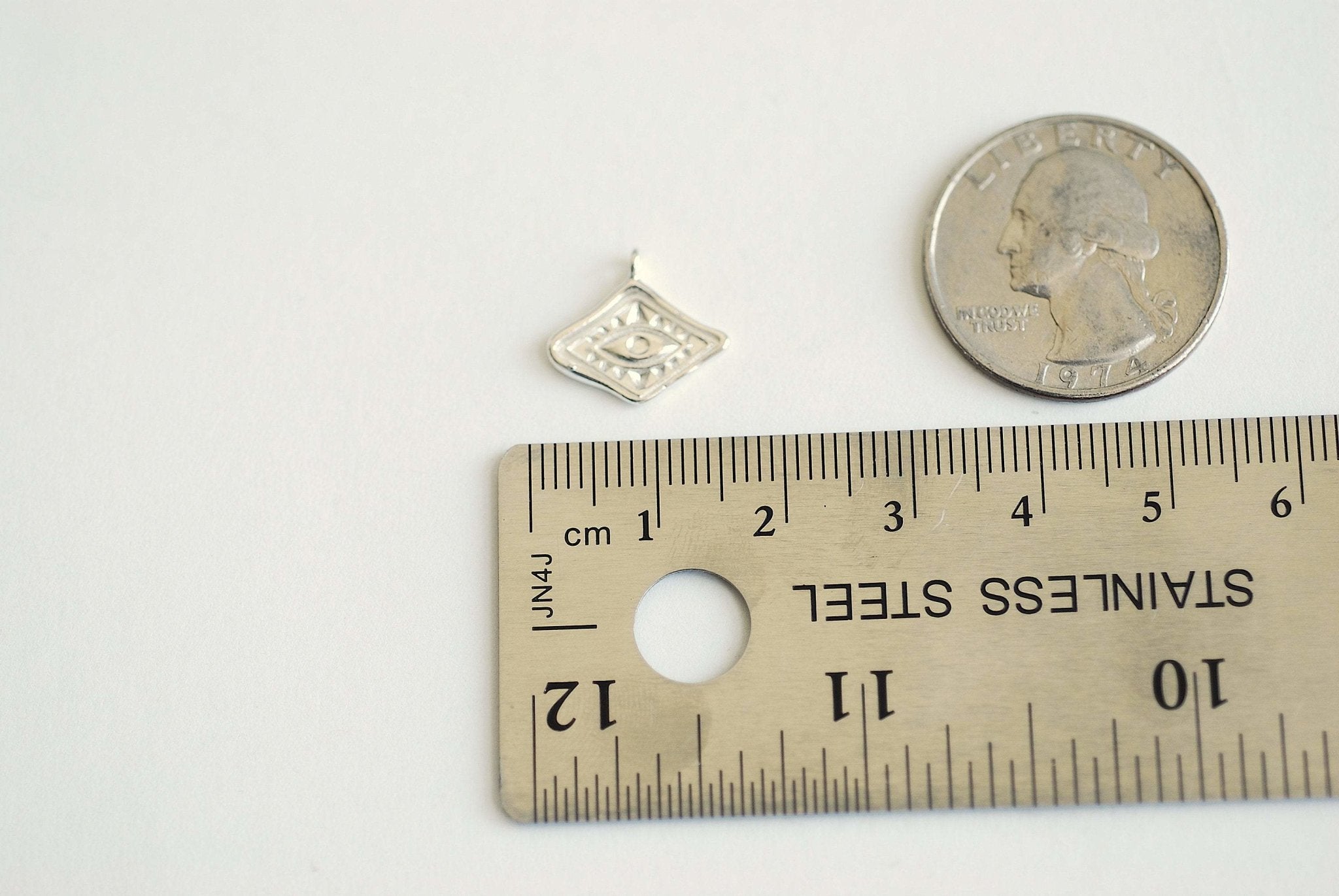 Small Evil Eye Charm - 18k vermeil gold plated 925 Sterling Silver, Diamond Shaped Evil Eye, Eye of Ra Good luck Protection, DIY Jewelry,495 - HarperCrown