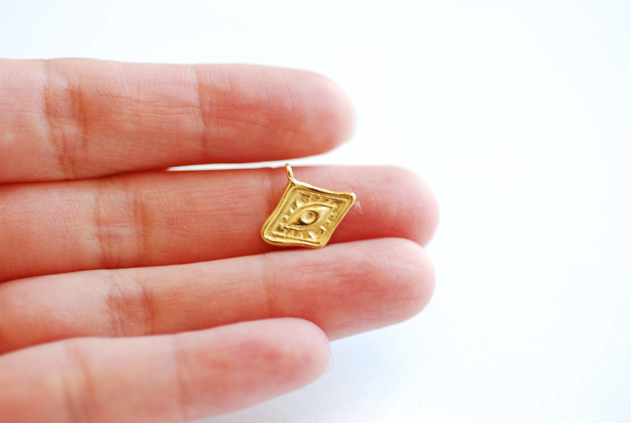 Small Evil Eye Charm - 18k vermeil gold plated 925 Sterling Silver, Diamond Shaped Evil Eye, Eye of Ra Good luck Protection, DIY Jewelry,495 - HarperCrown