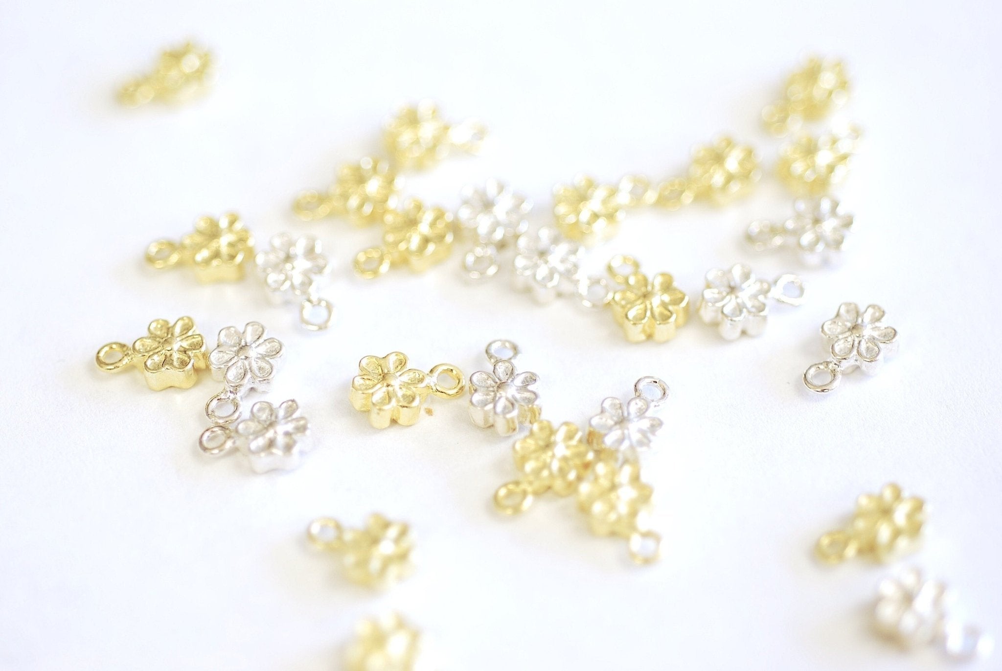 Small Flower Charm 925 Sterling Silver or 18k Gold Plated Flower Daisy Charm 7mm Floral Dandelion Flower with Petals Pendant - HarperCrown