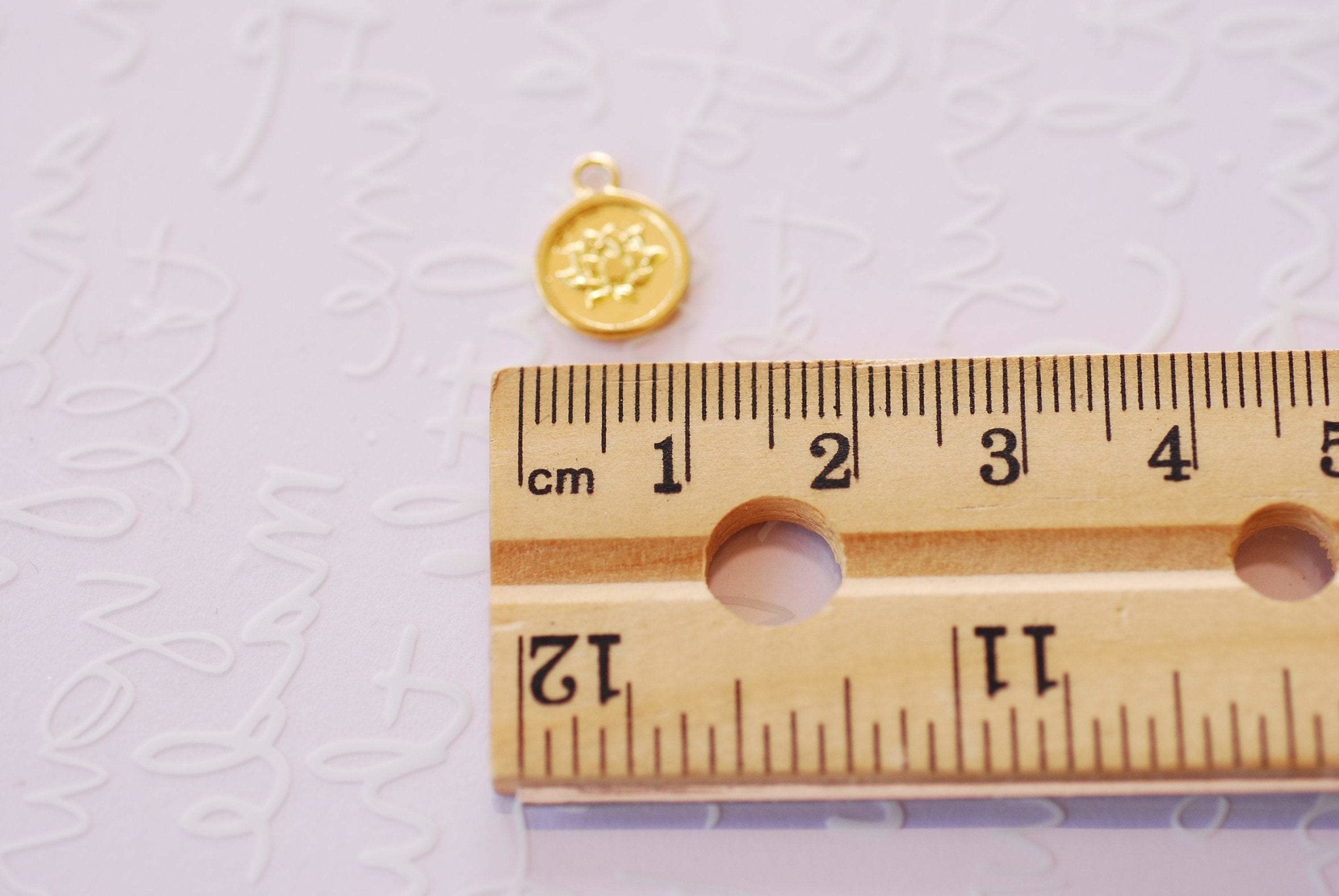 Small Lotus Disc Charm Pendant Vermeil 18k gold plated 925 Sterling Silver Lotus Flower Yoga Zen Buddha Meditation Floral Round Disc A114 - HarperCrown