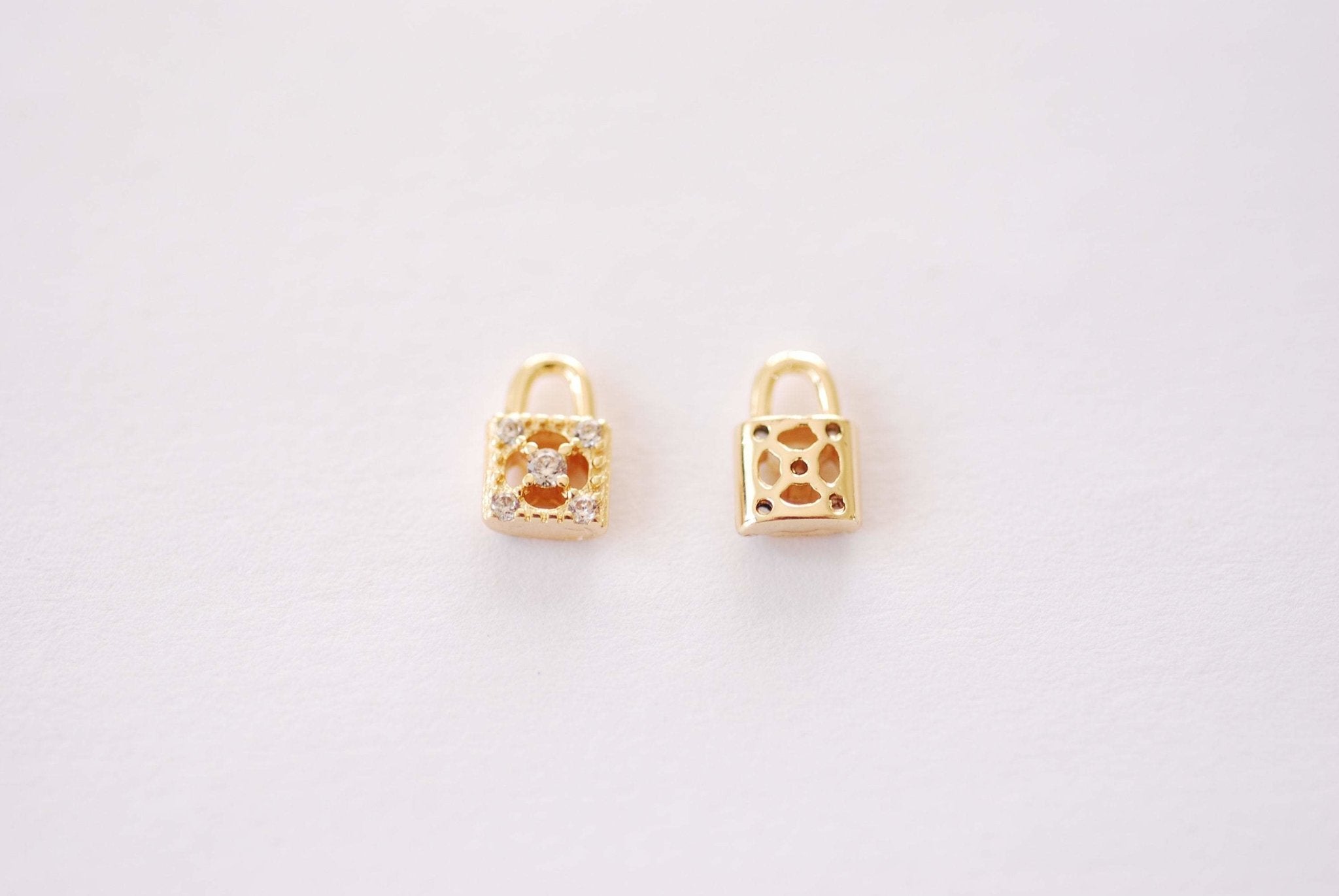 Small Padlock CZ Cubic Zirconia Charm - 16k gold plated over Brass Tiny Gold Lock Charm Pendant Wholesale Brass Charms B133 - HarperCrown