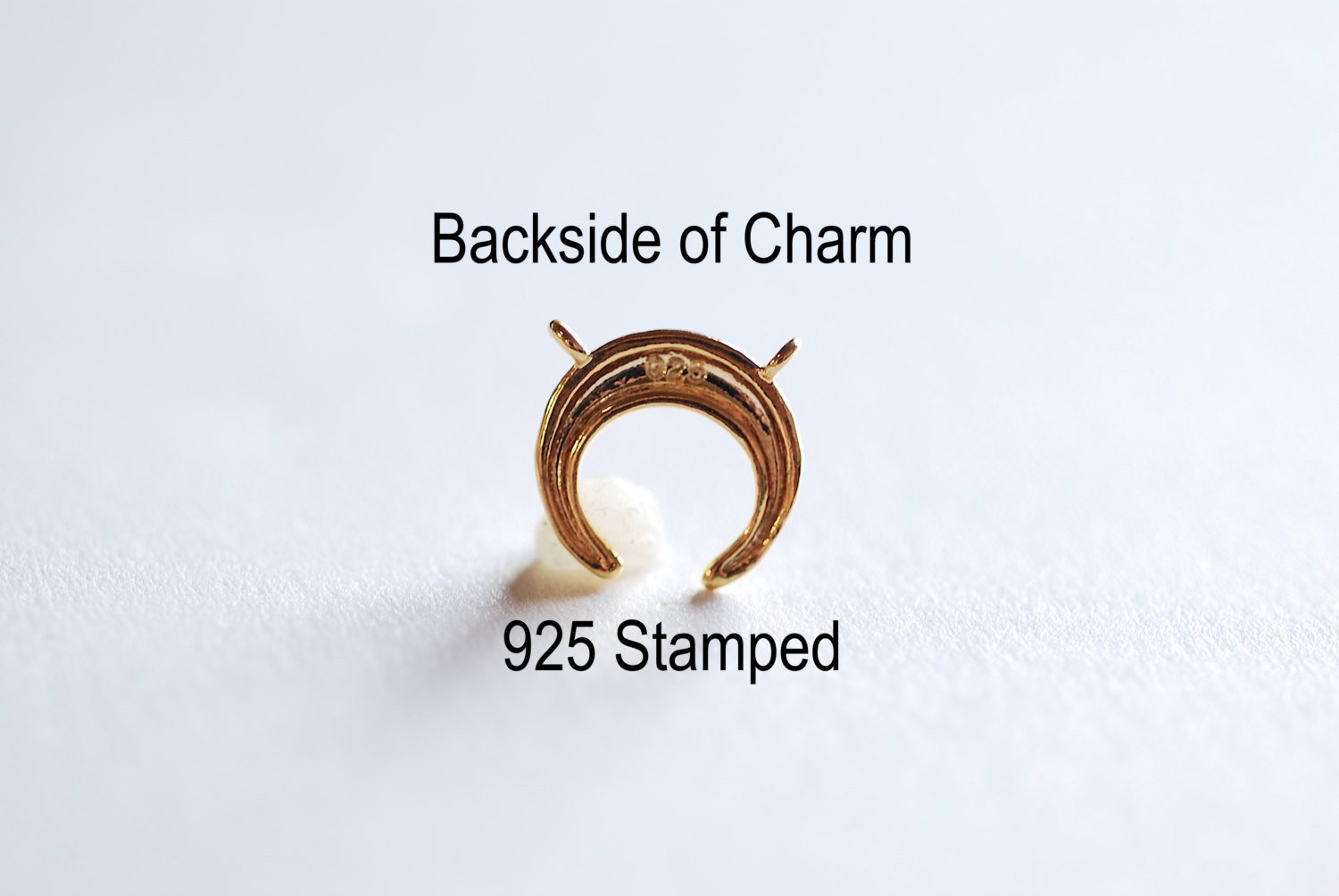 Small Shiny Pink Rose Gold Vermeil Crescent Moon Connector Charm- 22k gold plated Half Moon Charm, Double Bail Moon, Double Horn Charm, 303 - HarperCrown