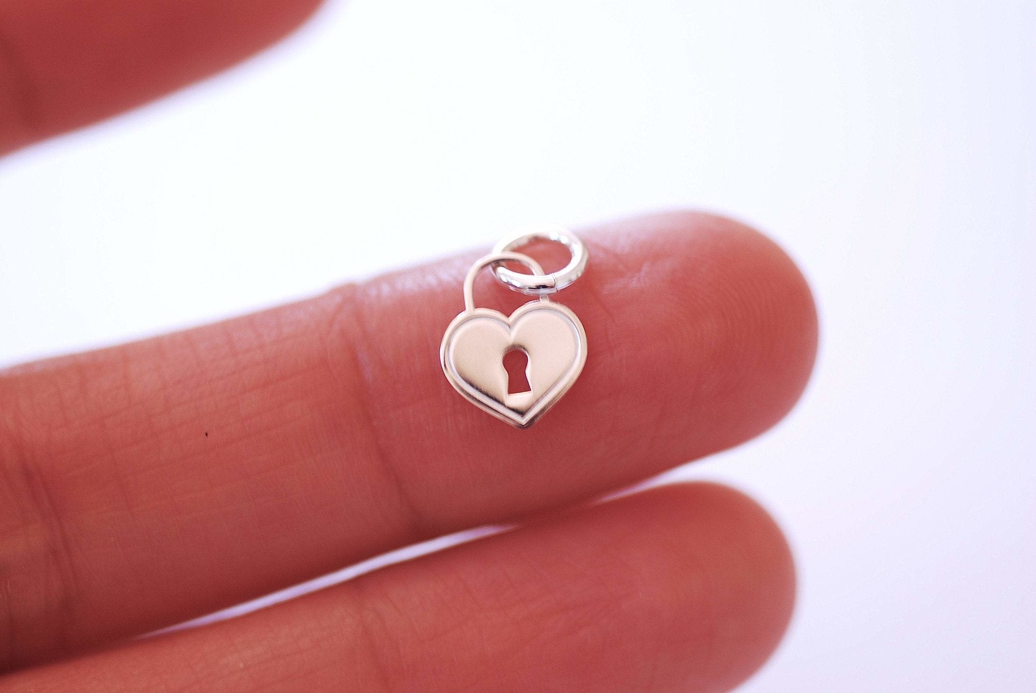 Small Vermeil Shiny Gold or 925 Sterling Silver Heart Padlock Shape Charm Pendant with attached jump ring love heart friendship charm - HarperCrown