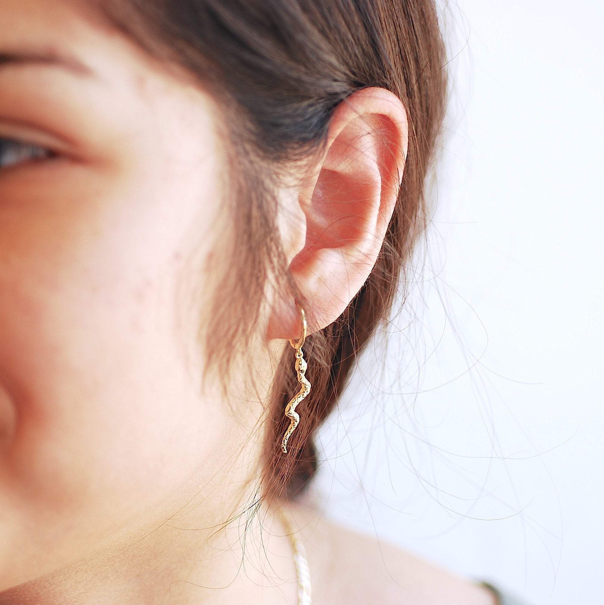 Snake Hoop Drop Boho Earrings Medusa Serpent Tassel - 925 Sterling Silver 16K Gold Plated B238 - HarperCrown