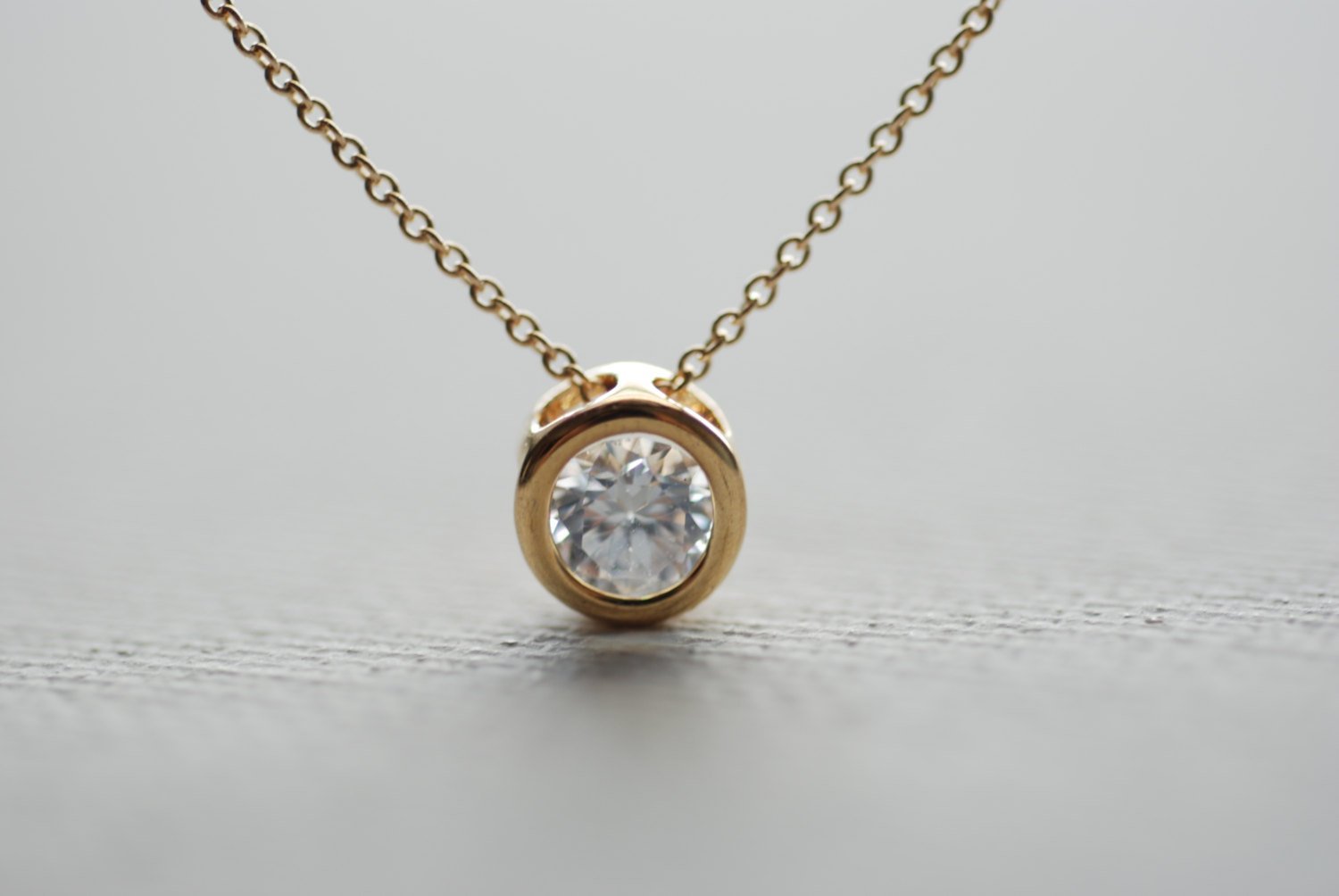 Solitaire Necklace - Cubic Zirconia Necklace, CZ Diamond Solitaire, Gold Bezel, Dainty Gold Necklace, Small Circle Pendant Necklace - HarperCrown