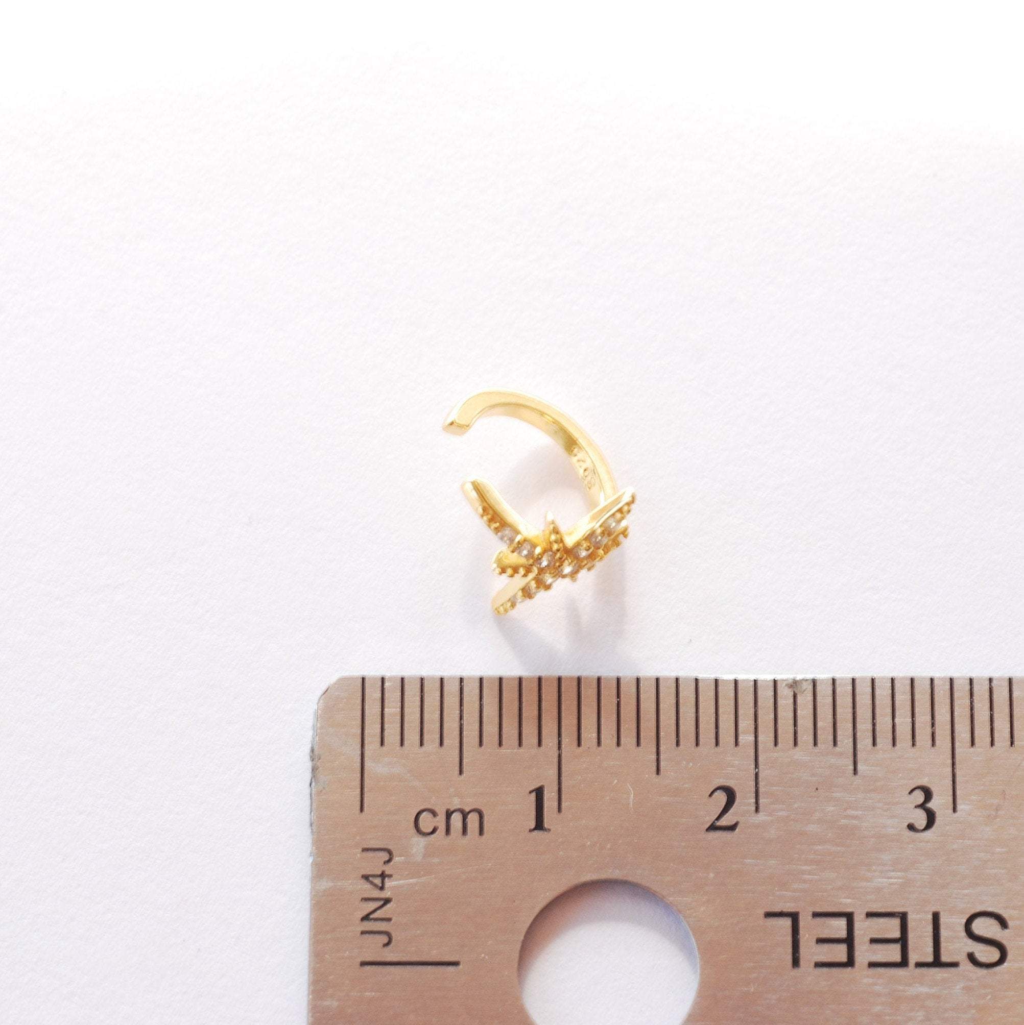 Starburst Star Cuff Ear Wrap Cartilage Earring No Piercing - 925 Sterling Silver 16K Gold Plated Cubic Zirconia Micro Pave CZ Crystals B234 - HarperCrown