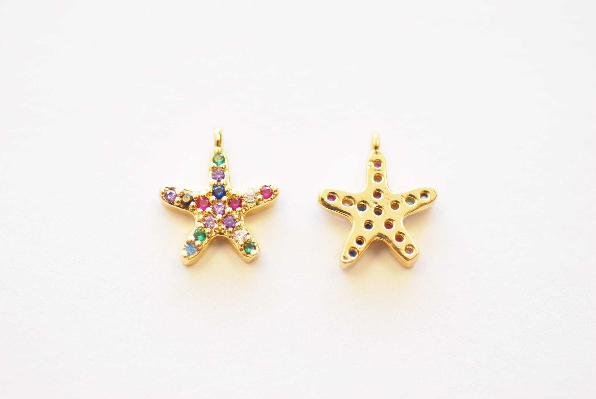 Starfish Colorful Charm - 16k Gold Plated over Brass Micro Pave Cubic Zirconia Sealife Ocean Beach Star Fish HarperCrown Wholesale B280 - HarperCrown