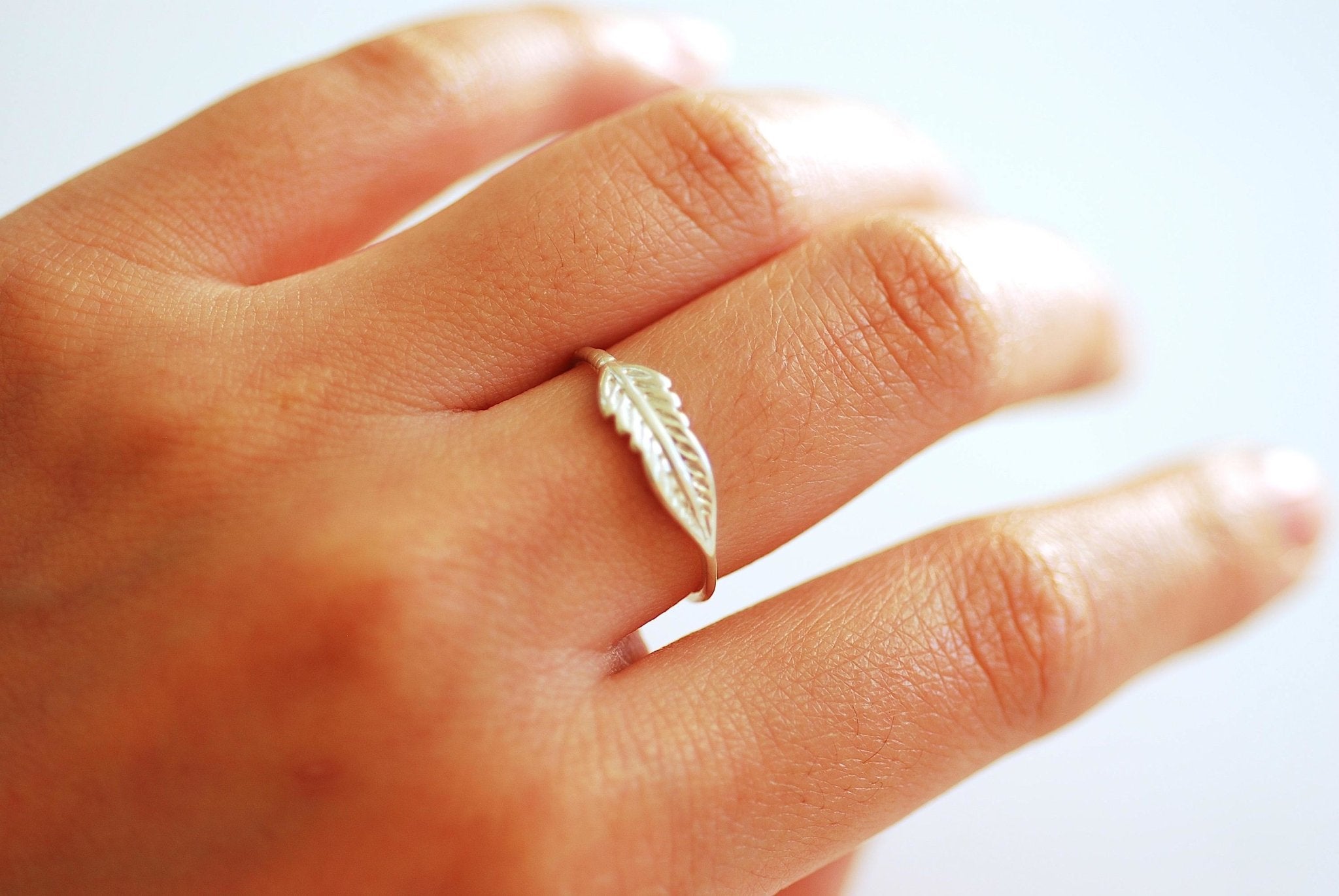 Sterling Silver Angel Feather Ring, Adjustable, U.K. Size L-R U.S. Size 6-9, Silver Feather Ring, Silver Statement Ring, Silver Leaf Ring - HarperCrown