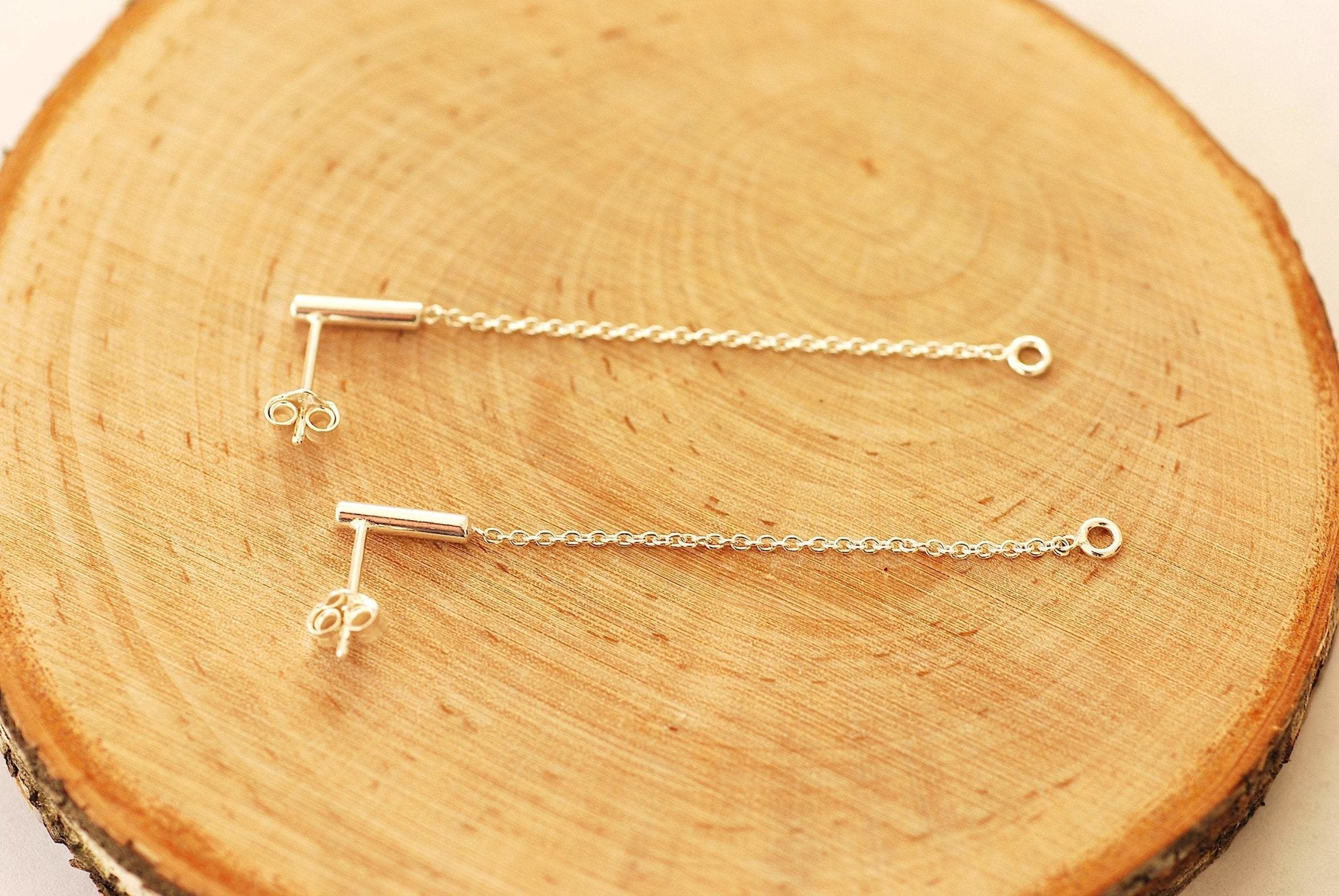 Sterling Silver Bar and Chain Duster Earrings Chain Earrings Bar Earrings Minimalist Stud Earrings Line Earrings - HarperCrown