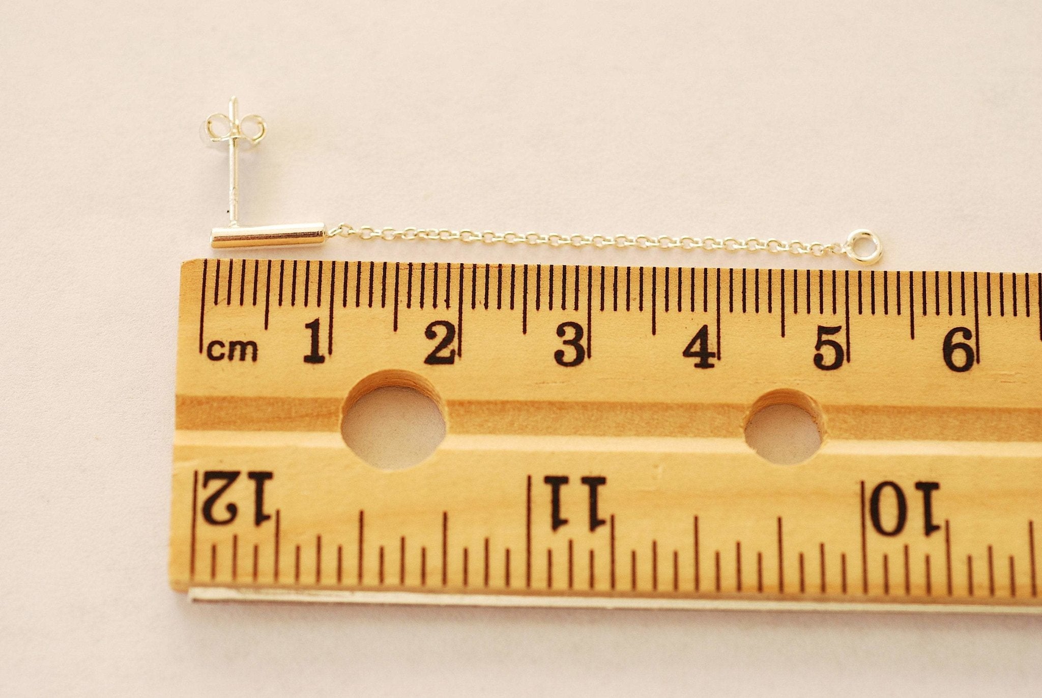 Sterling Silver Bar and Chain Duster Earrings Chain Earrings Bar Earrings Minimalist Stud Earrings Line Earrings - HarperCrown