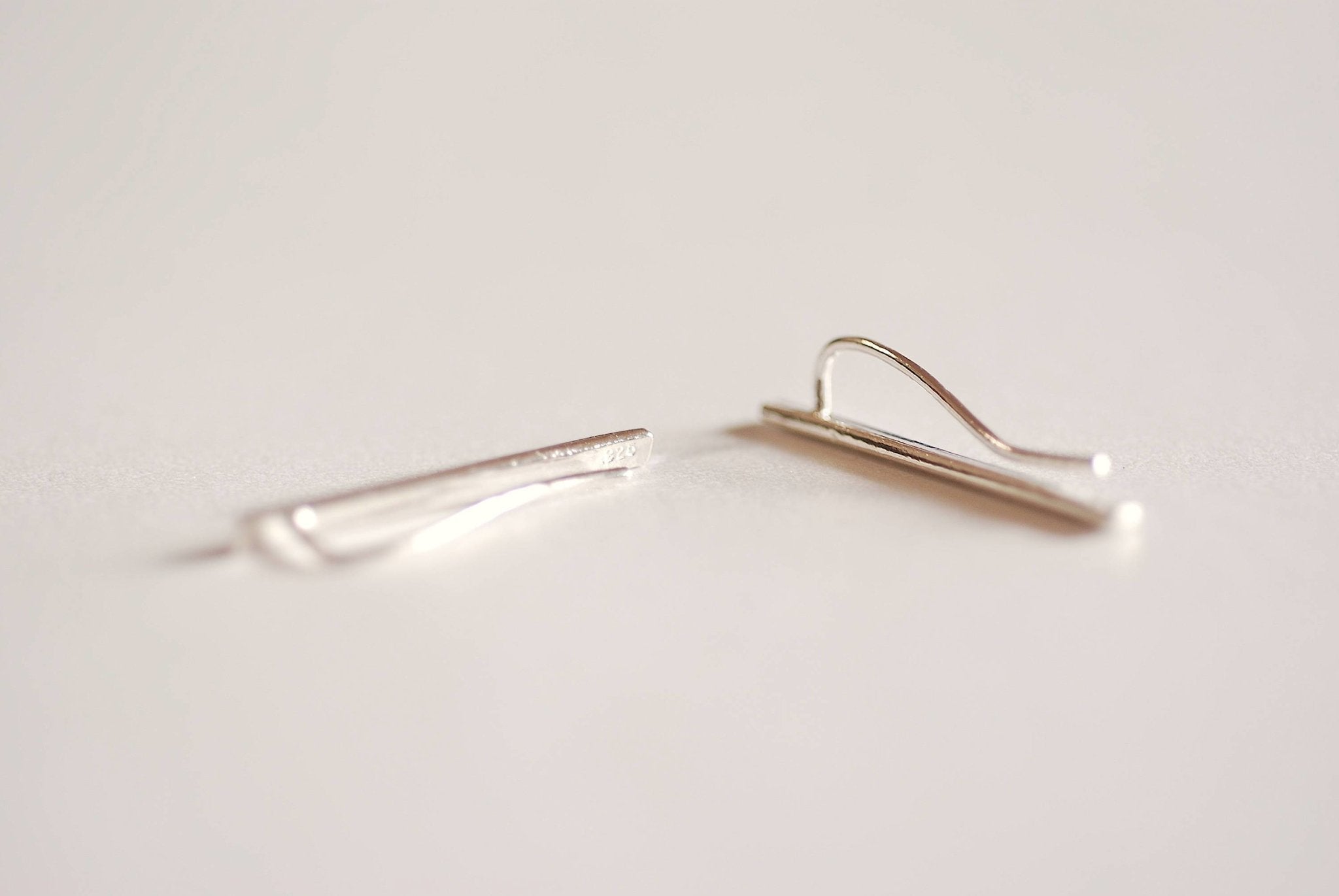 Sterling Silver Bar Earrings- 925 Silver Line Earrings, Silver Stick Earrings, Ear Climber Earrings, Square bar ear climbers, Long Bar Studs - HarperCrown
