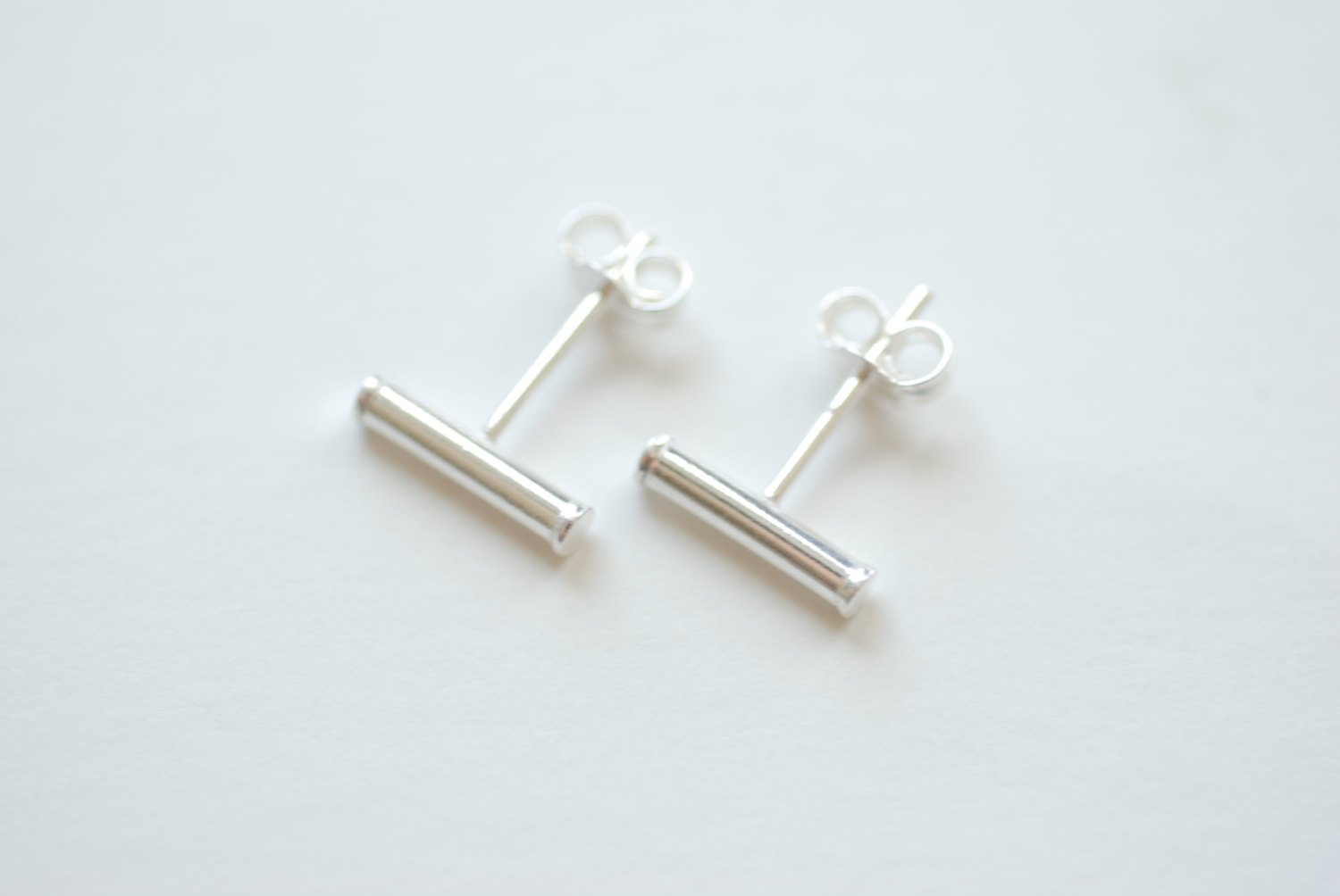 Sterling Silver Bar Earrings, Shiny Sterling Silver, Bar Stud Earrings, Line Earrings, Minimal Post Earrings, Sterling Silver Ear Climbers - HarperCrown