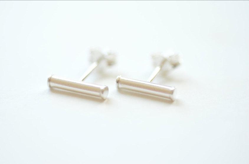 Sterling Silver Bar Earrings, Shiny Sterling Silver, Bar Stud Earrings, Line Earrings, Minimal Post Earrings, Sterling Silver Ear Climbers - HarperCrown