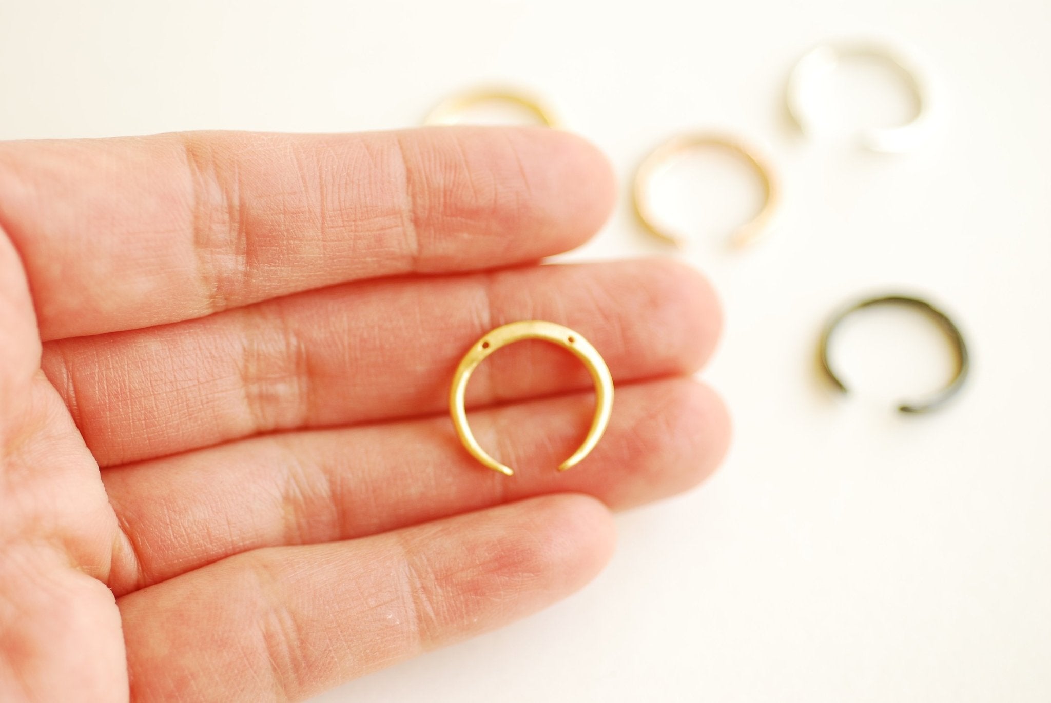 Sterling Silver Crescent Moon Connector Charm- 925 Silver Half Moon Charm Link, Silver moon charm, Silver Tusk Charm, Hammered, Letter C,300 - HarperCrown