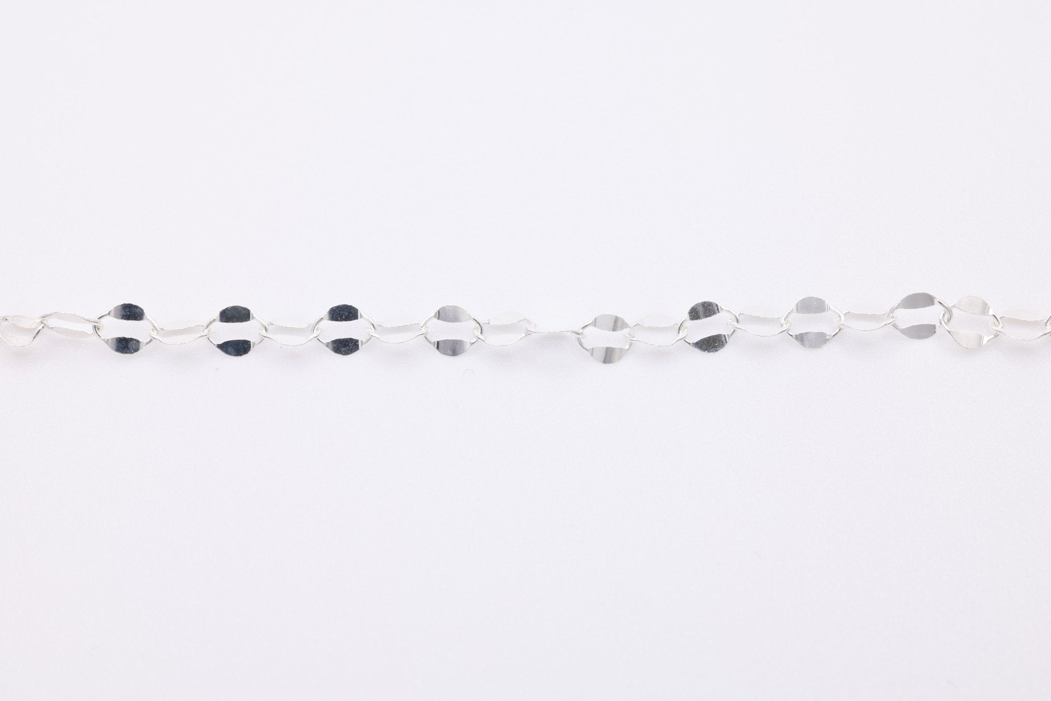Sterling Silver Dapped Chain, 3mm x 2.5mm, Flat Oval Chain, Uncut per Foot, Jewelry Making Chain - HarperCrown