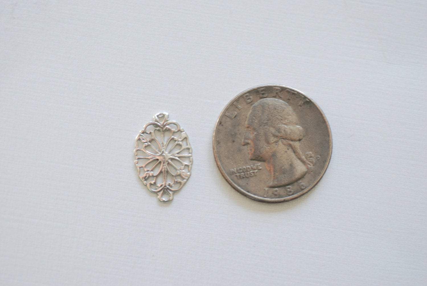 Sterling Silver Filigree Flower Connector Charm- 925 Silver Oval Connector, Silver oval Round Connector Link spacer, 90 - HarperCrown